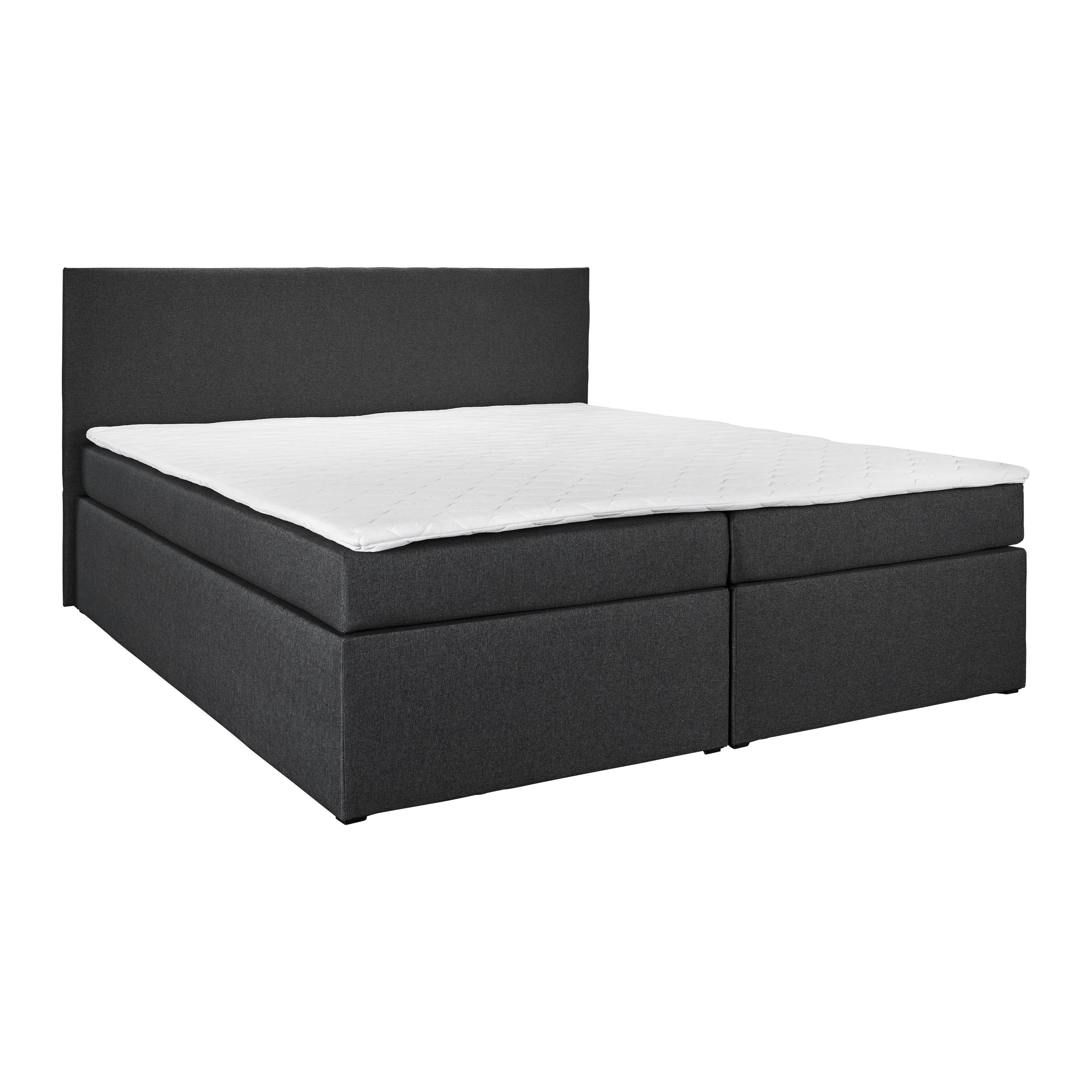 Boxspringbett LUCY2 dunkelgrau ca. 180x200cm inkl. Topper - Dunkelgrau/Schwarz, Modern, Holz/Kunststoff (180/200cm) - Bessagi Home