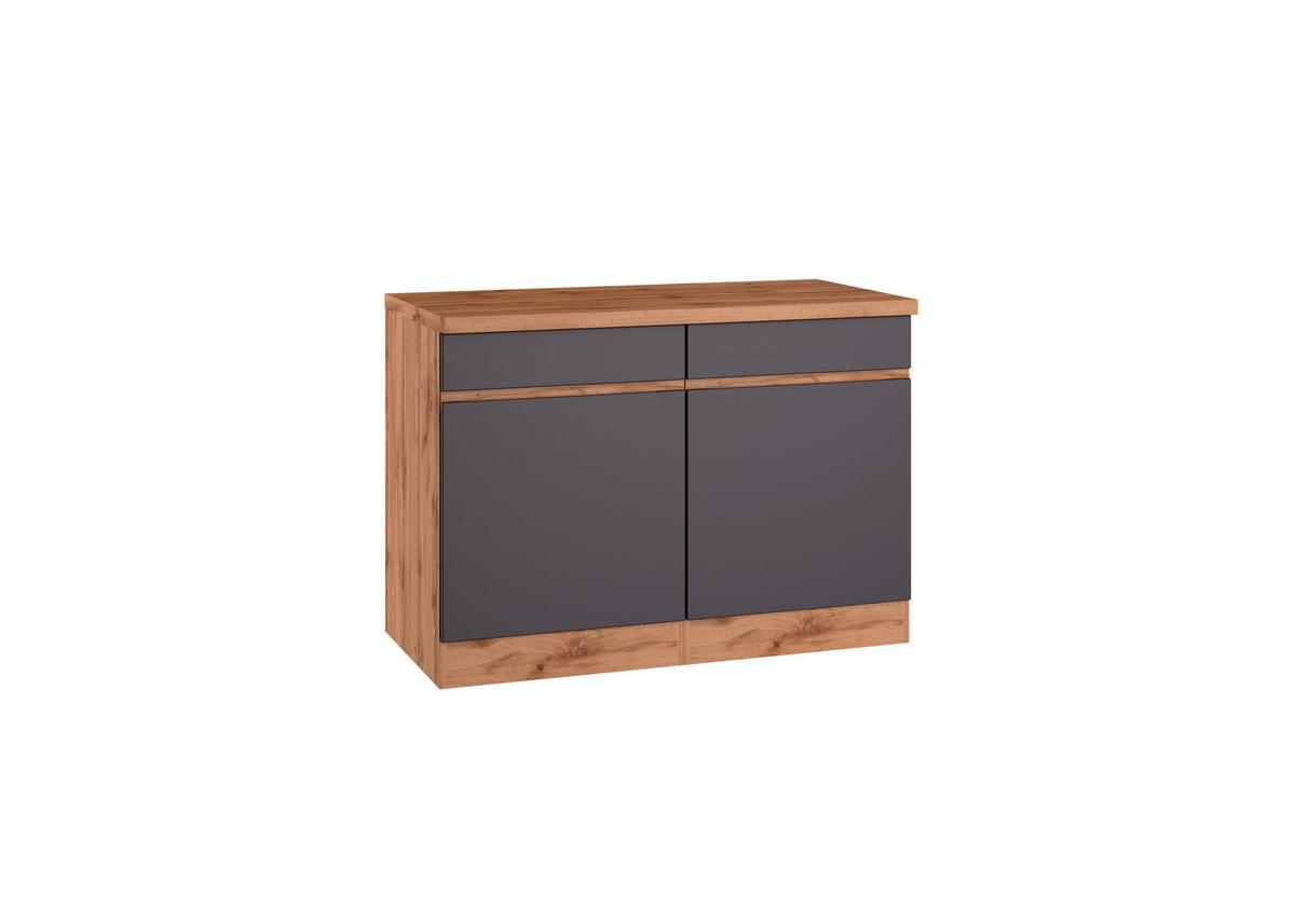 Küchenunterschrank Turin ca. 120x86 cm Grau/Wotaneiche - Eiche Wotan/Grau, Design, Holzwerkstoff (120/86/60cm) - Held