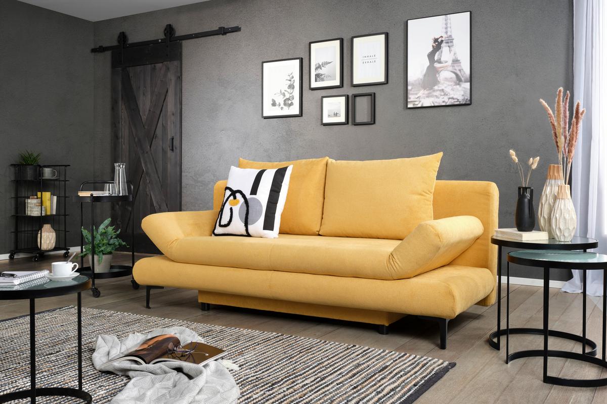 Schlafsofa in Gelb mit Bettfunktion - Gelb/Schwarz, MODERN, Textil (191/42-76/86cm) - Based