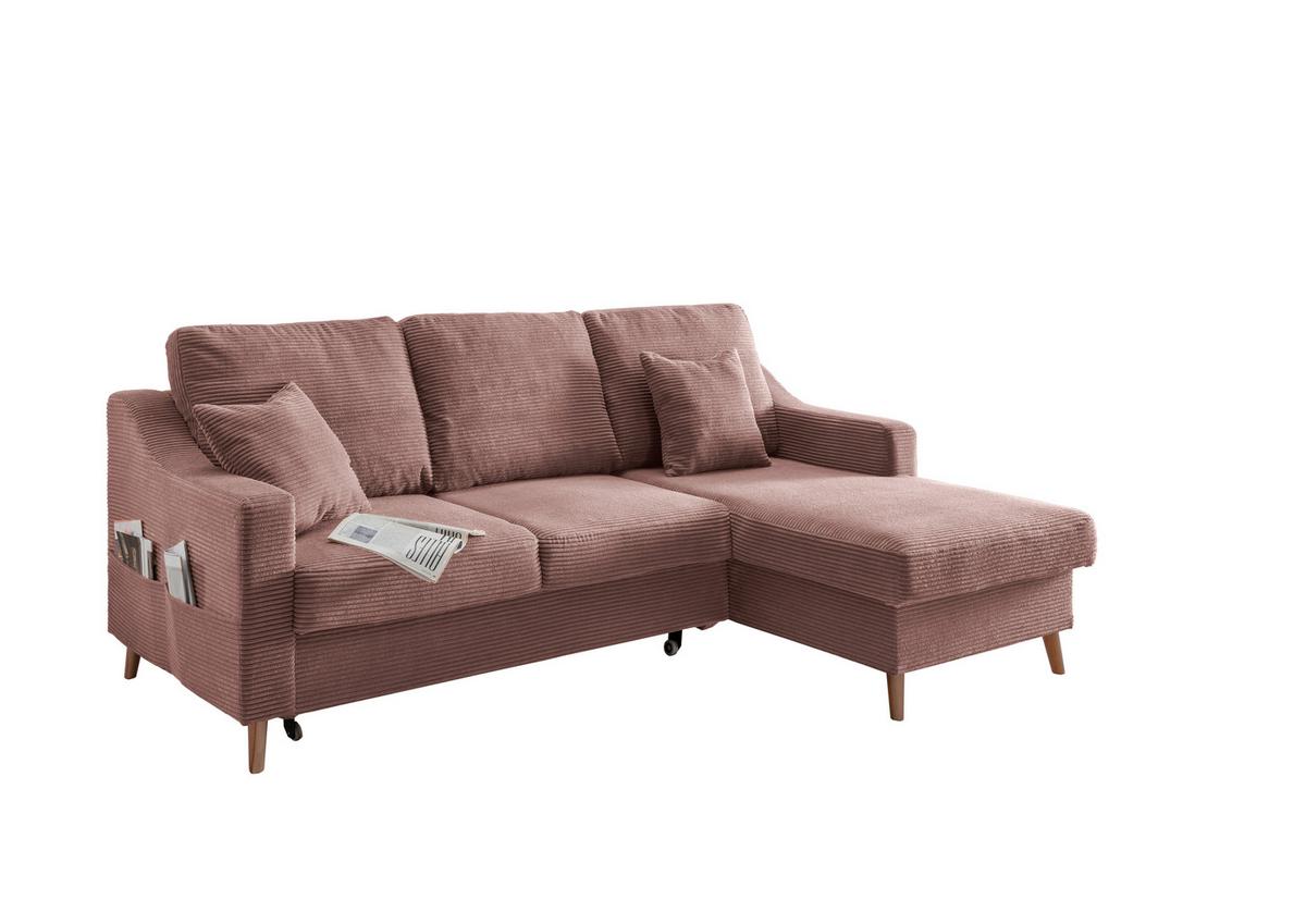 Ecksofa Valenina Cord ca. 228x150 cm Rosa - Rosa/Naturfarben, Design, Holz/Textil (228/150cm) - P & B