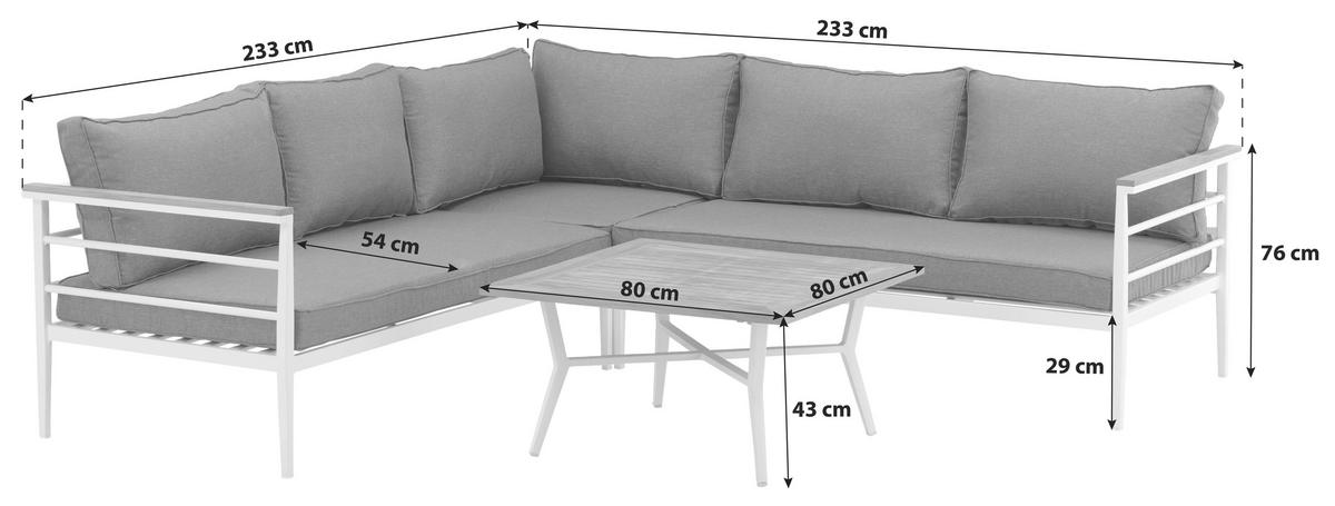 Loungegarnitur Mexico ca. 233x233 cm Alu Weiß/Teak - Weiß, KONVENTIONELL, Holz/Metall (233/233cm) - Gardenson