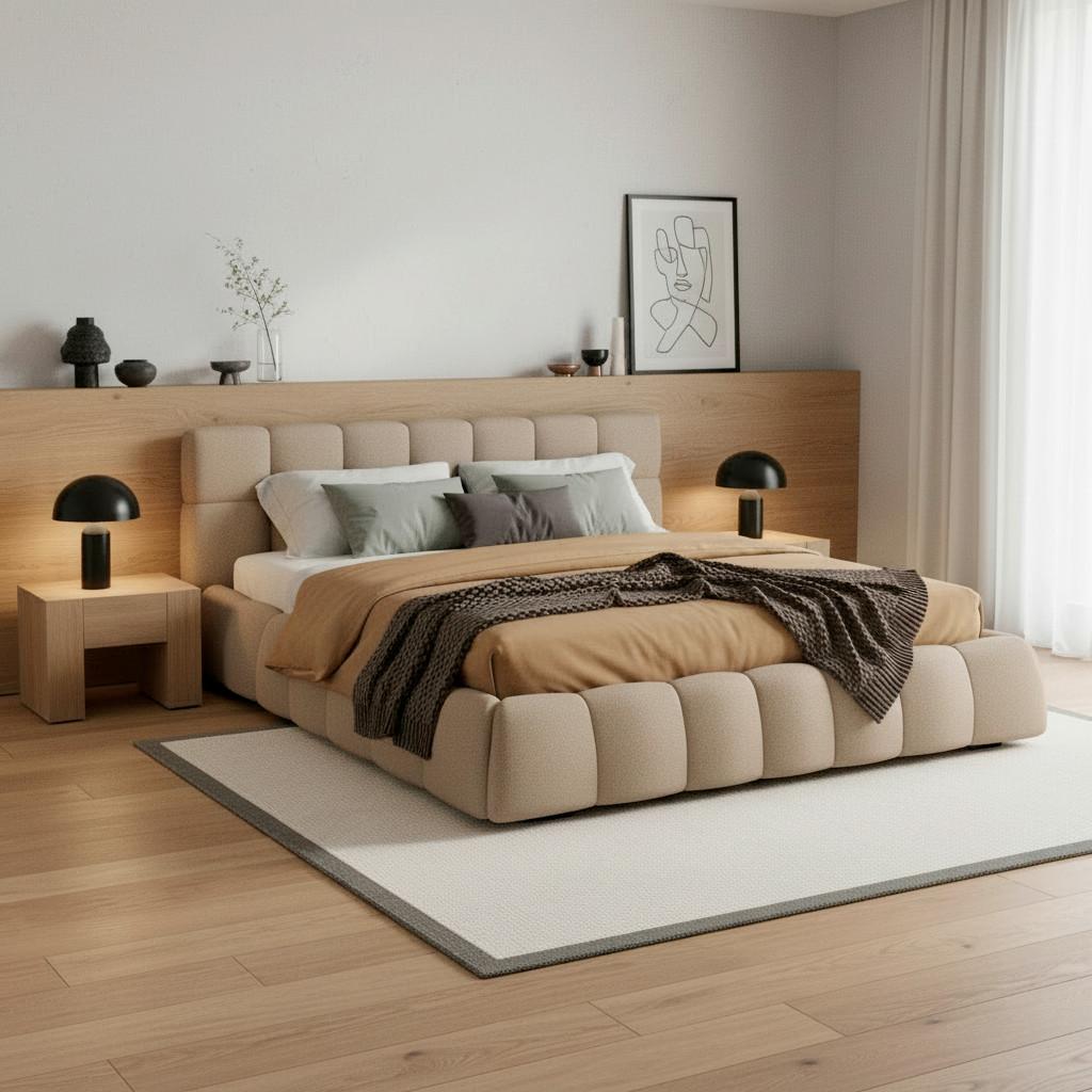 STOPPAD SÄNG MARIJA - stålfärgad/ljusbrun, Modern, metall/trä (180/200cm) - Bessagi Home