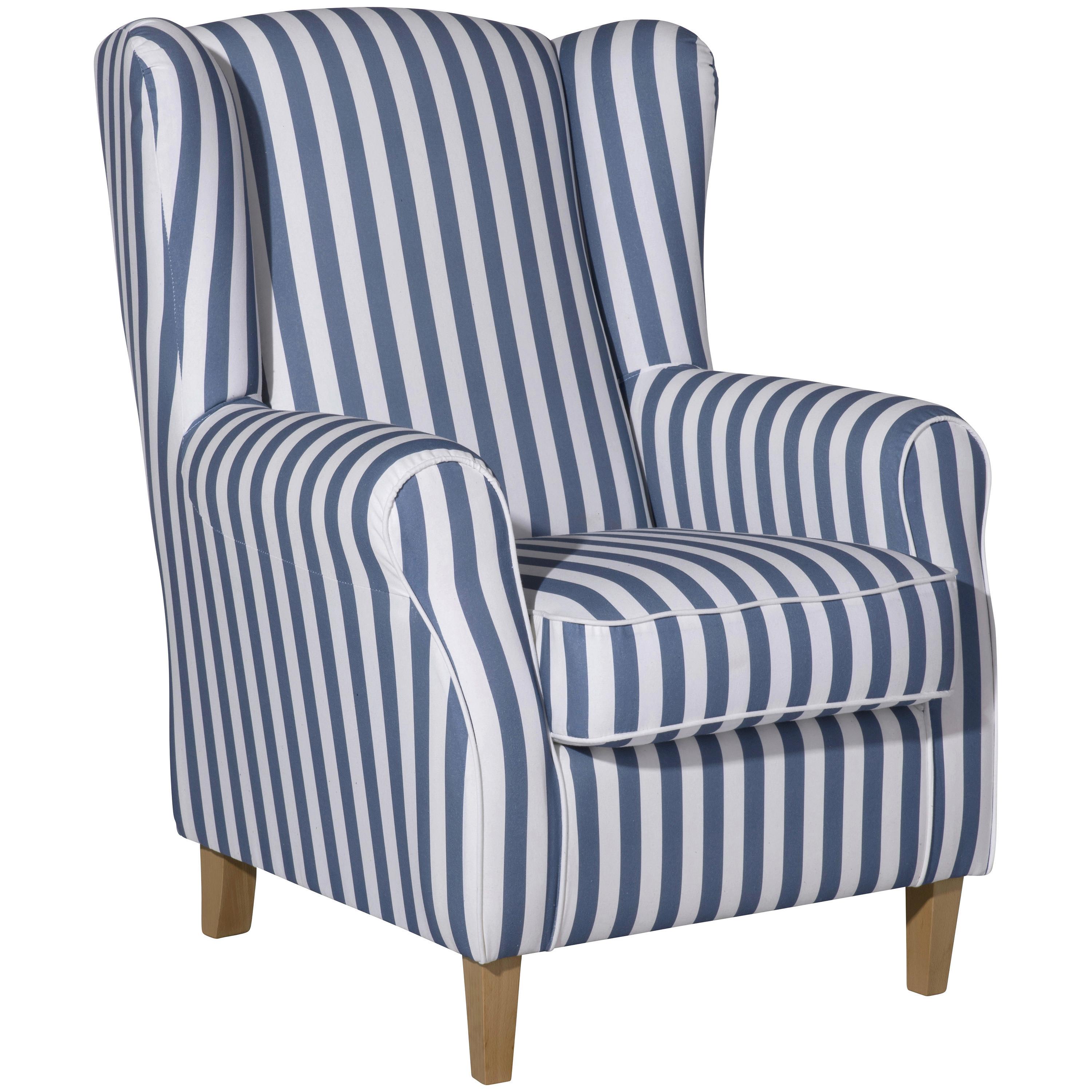 Ohrensessel ''Lorris'', Blau/Weiß - Blau/Eichefarben, KONVENTIONELL, Holz/Textil (77/103/86cm) - Max Winzer