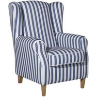 Ohrensessel ''Lorris'', Blau/Weiß - Blau/Eichefarben, KONVENTIONELL, Holz/Textil (77/103/86cm) - Max Winzer