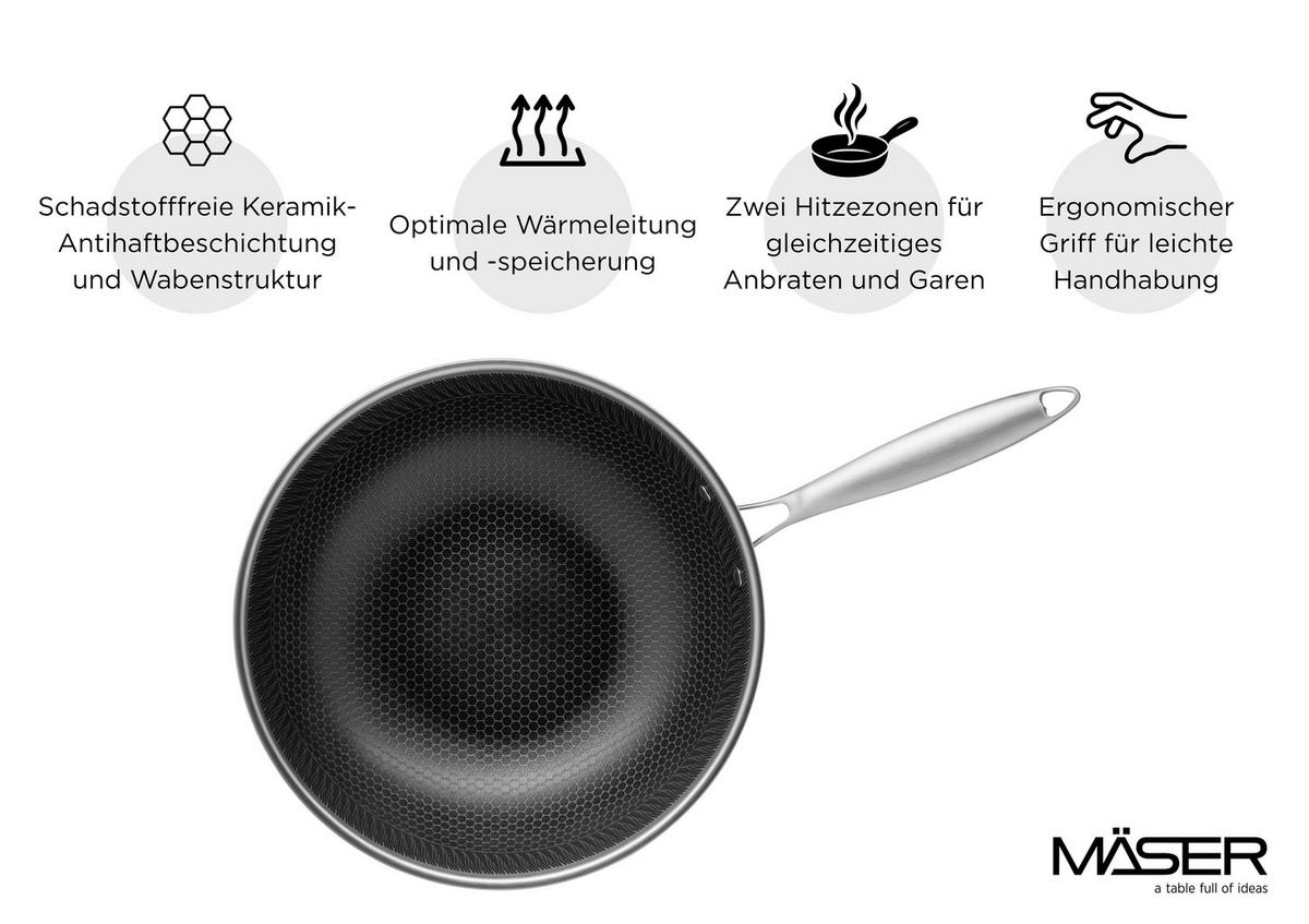 Wok 935598 Wok - Silberfarben/Schwarz, Basics, Metall (30/9cm) - Mäser