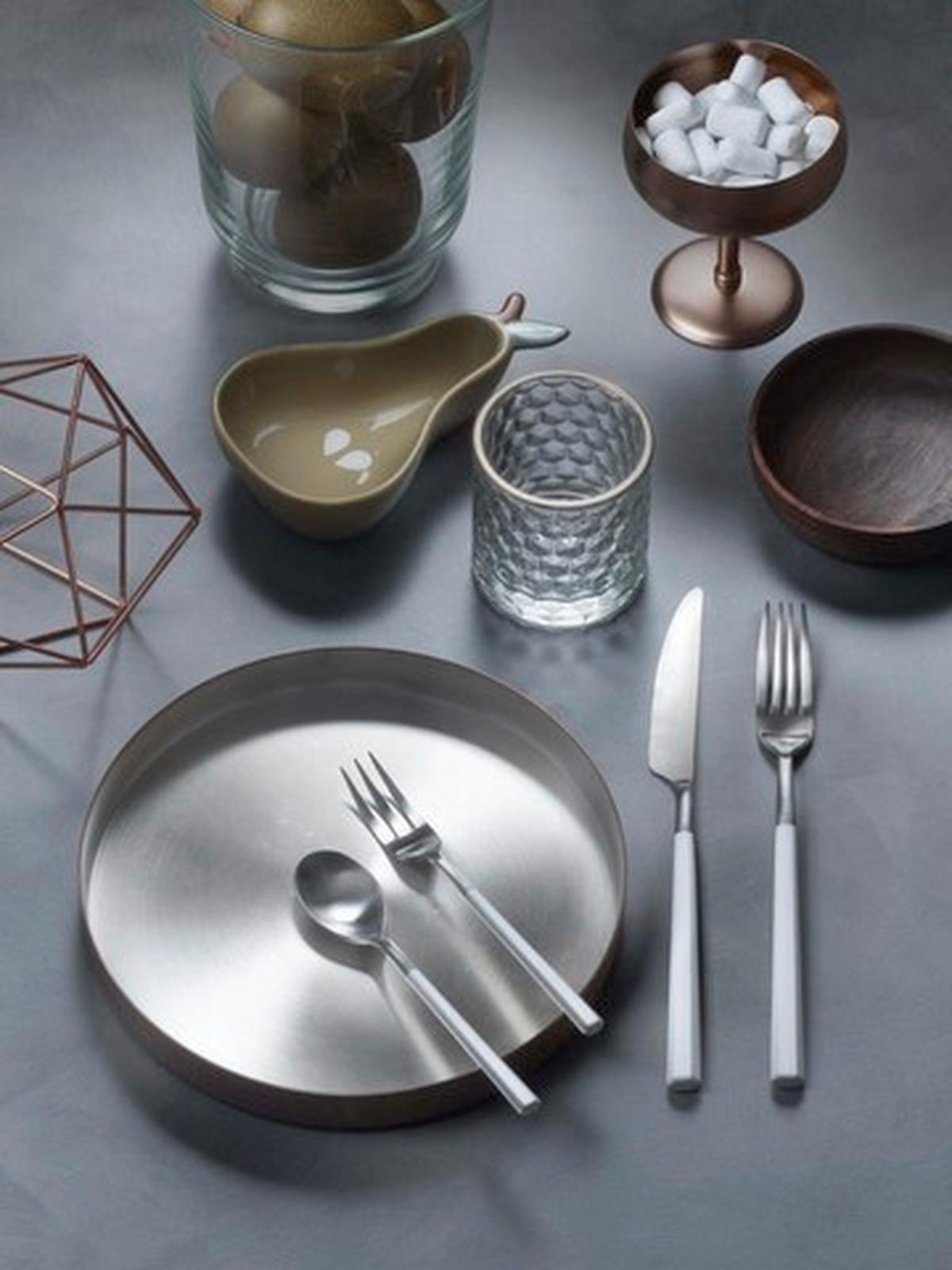 Jedilni Pribor Hive, 16-Delni - barve nerjavečega jekla/bela, Basics, kovina/umetna masa - Pintinox