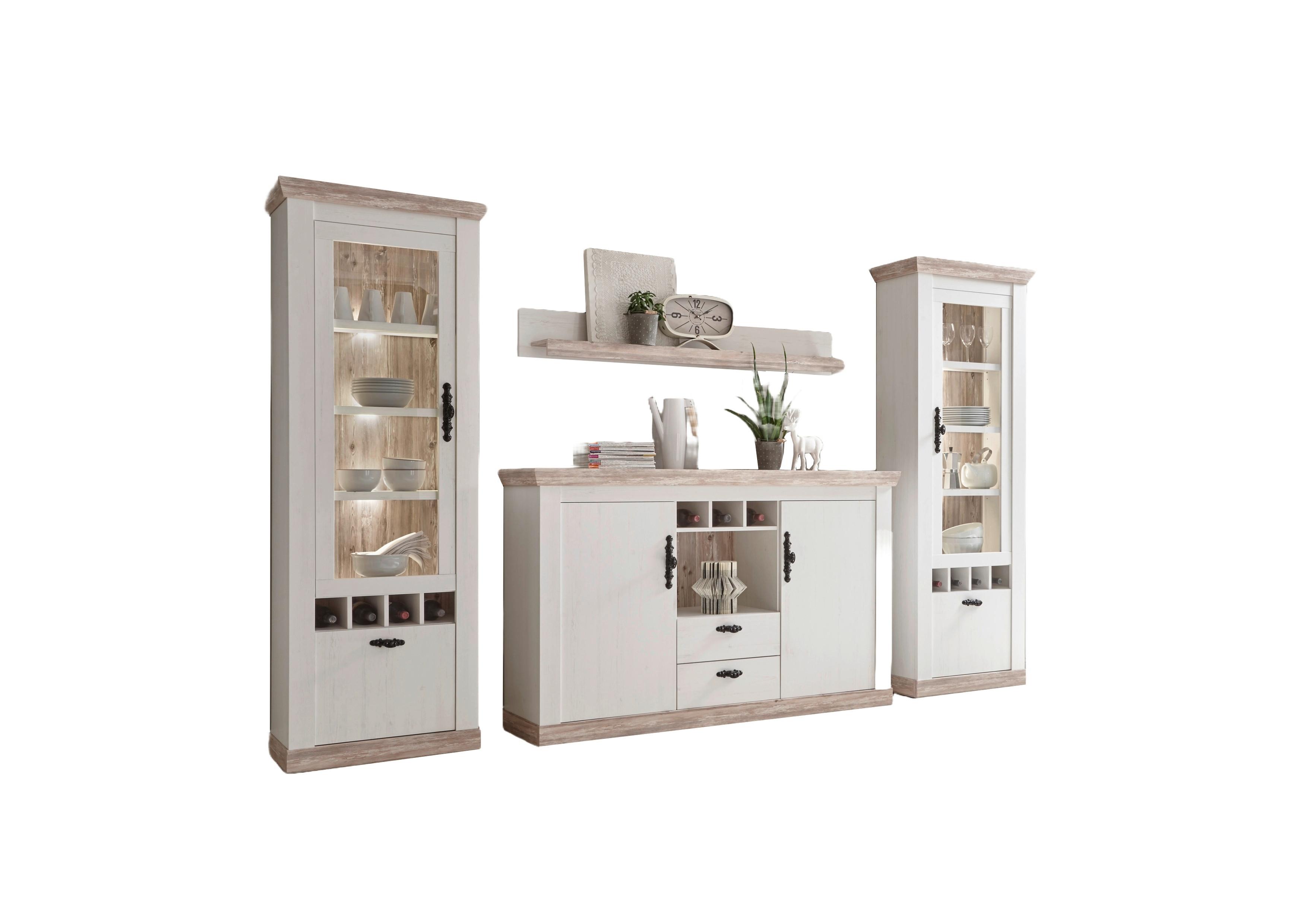 Wohnwand Florenz Pinienfarben/Hellbraun - Hellbraun/Eichefarben, Design, Holzwerkstoff/Metall (330/201/44cm) - MID.YOU