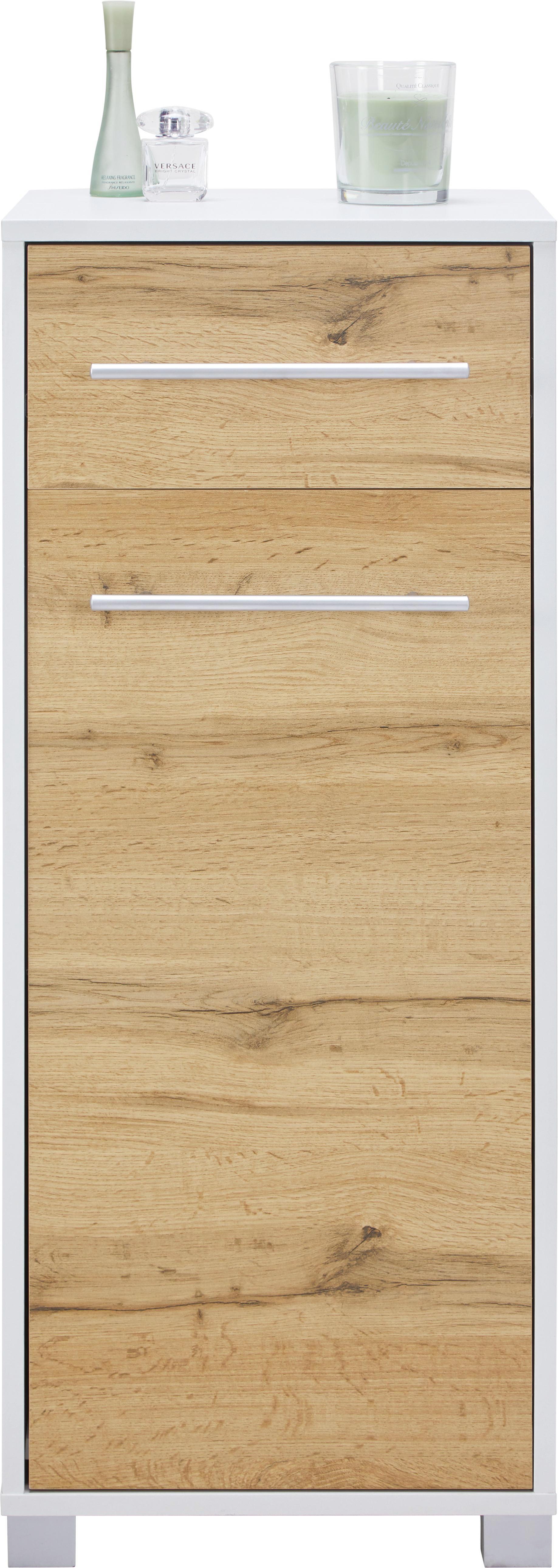 Unterschrank Weiß/Eichefarben - Chromfarben/Eichefarben, MODERN, Holzwerkstoff/Metall (40/100/33cm) - Mömax modern living