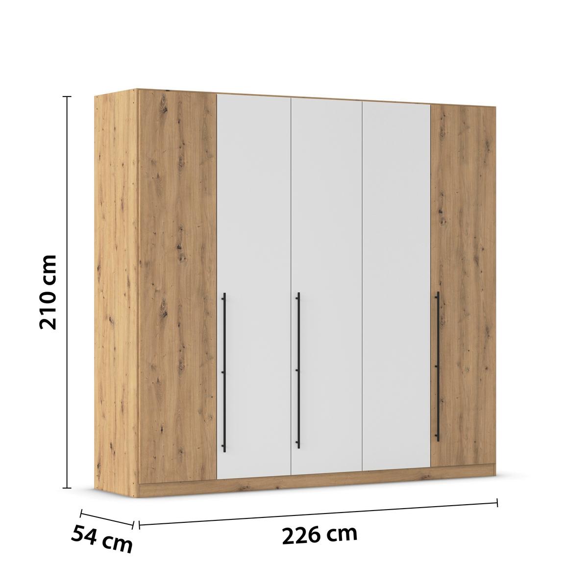 Kleiderschrank Safari Weiß/Eiche Artisan - Schwarz/Weiß, KONVENTIONELL, Holzwerkstoff/Metall (226/210/54cm) - Based