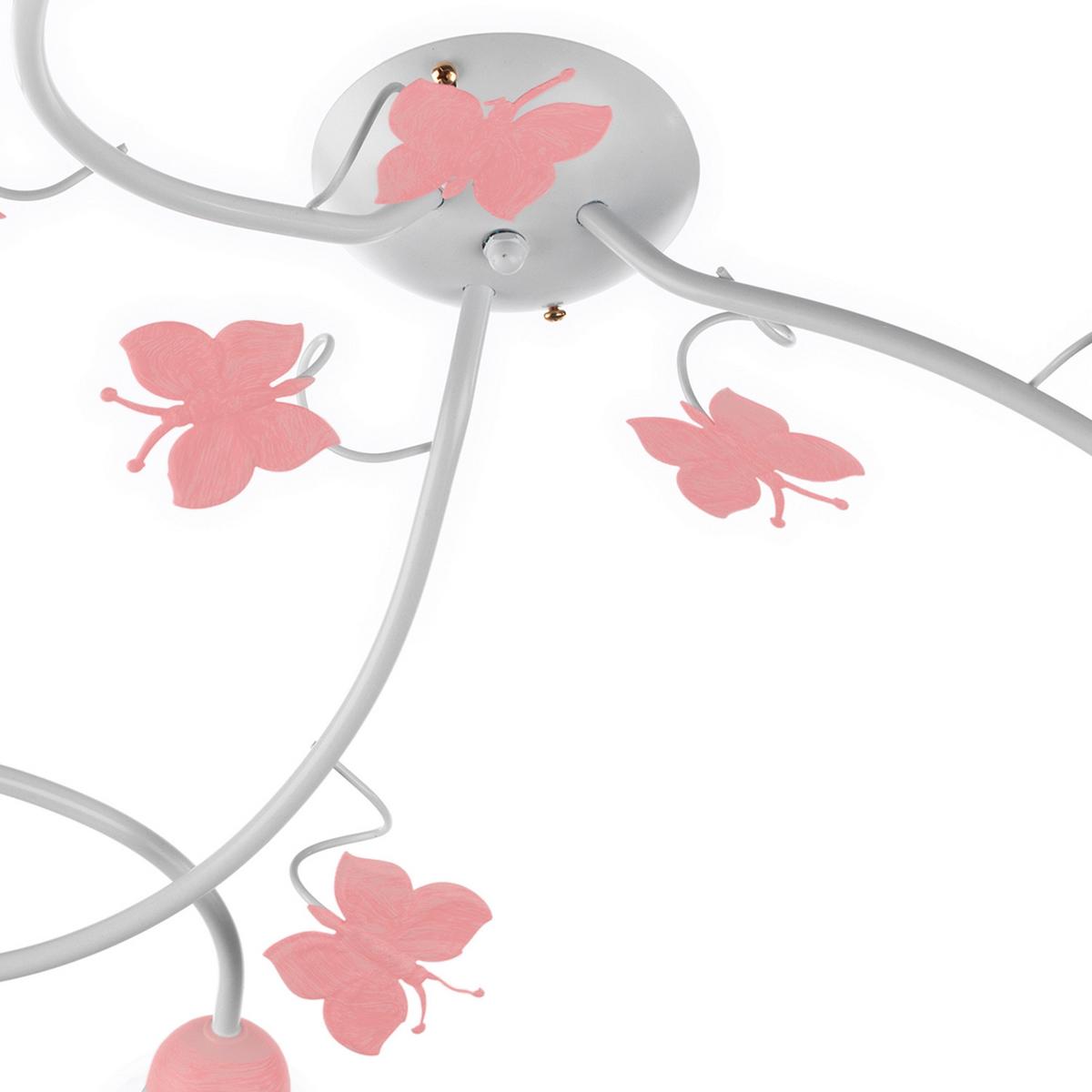 Kinderdeckenleuchte Butterfly Weiß/Pink max.6 Watt - Pink/Weiß, Basics, Glas/Metall (80/20cm)