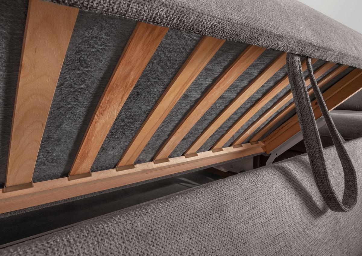 Wohnlandschaft Rigatti Grau- Braun Chenille mit Bettkasten - Graubraun/Schwarz, MODERN, Textil/Metall (184/387/252cm) - Livetastic