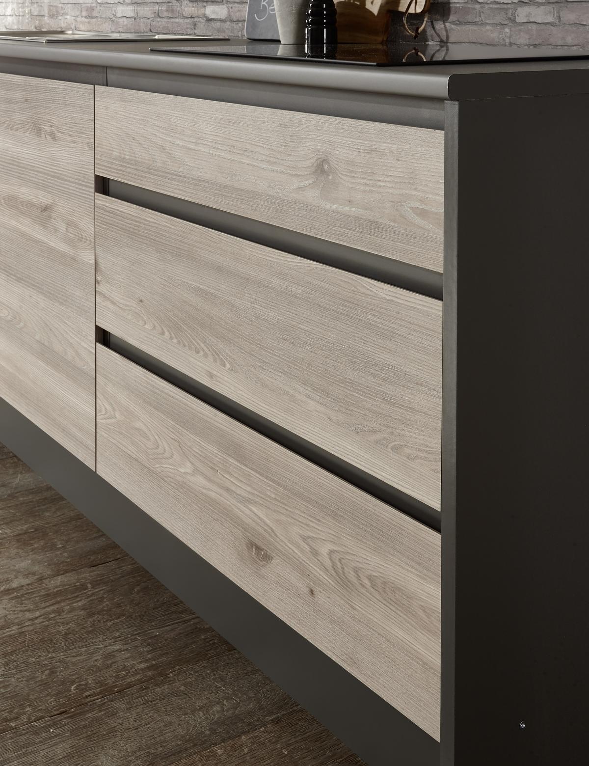 MEBLE KUCHENNE BEZ SPRZĘTÓW LESS 4 - kolor dębowy/antracytowy, Modern, materiał drewnopochodny (210/150cm) - Carryhome