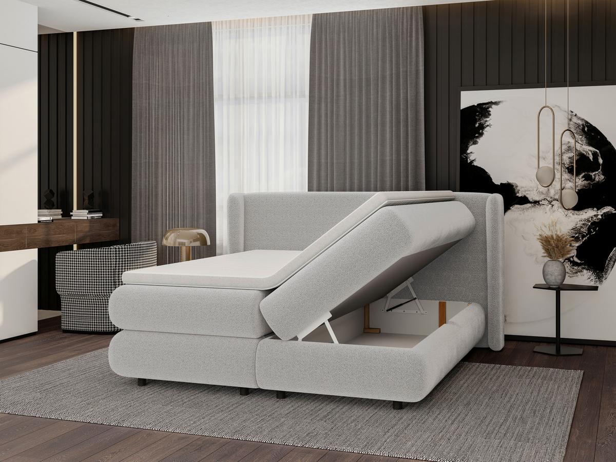 Boxspring Krevet Elodie - svijetlo siva/crna, Konvencionalno, tekstil/plastika (180/200cm) - Premium Living