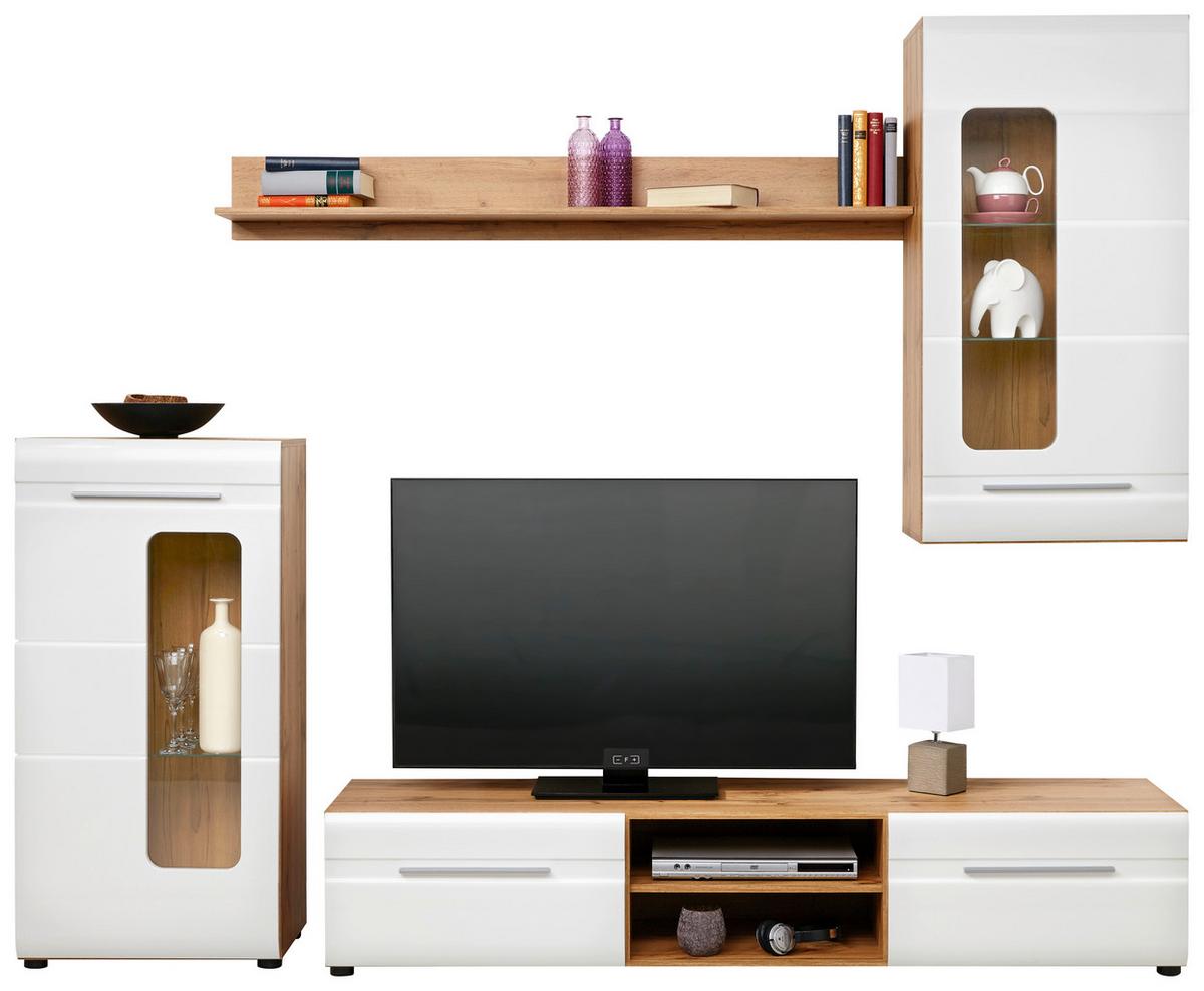 Regal Za Dnevni Boravak Bailamos - bijela/boje hrasta, Moderno, staklo/drvni materijal (235/199,1/41,6cm) - Modern Living