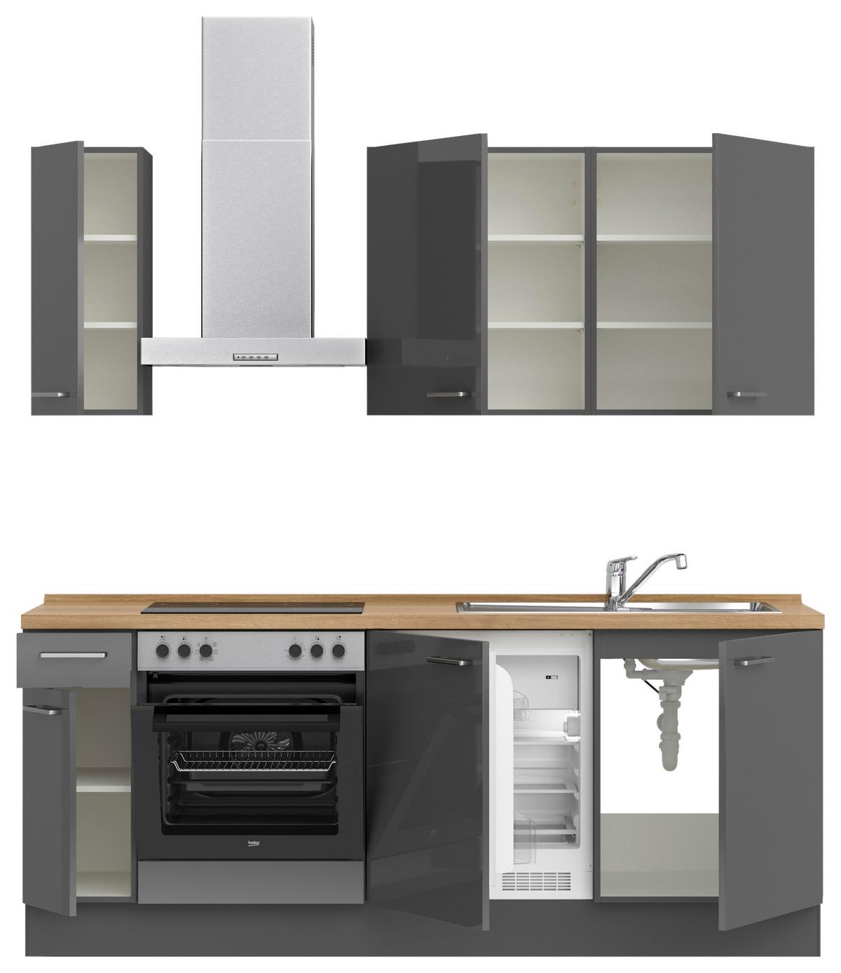 Küchenblock Flash Low m. Geräten Schieferfarben - Schieferfarben/Edelstahlfarben, MODERN, Holzwerkstoff/Metall (210cm) - Nobilia