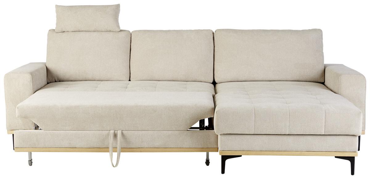 Ecksofa in Beige mit Schlaffunktion - Beige/Schwarz, Konventionell, Textil/Metall (272/87/171cm) - Zandiara