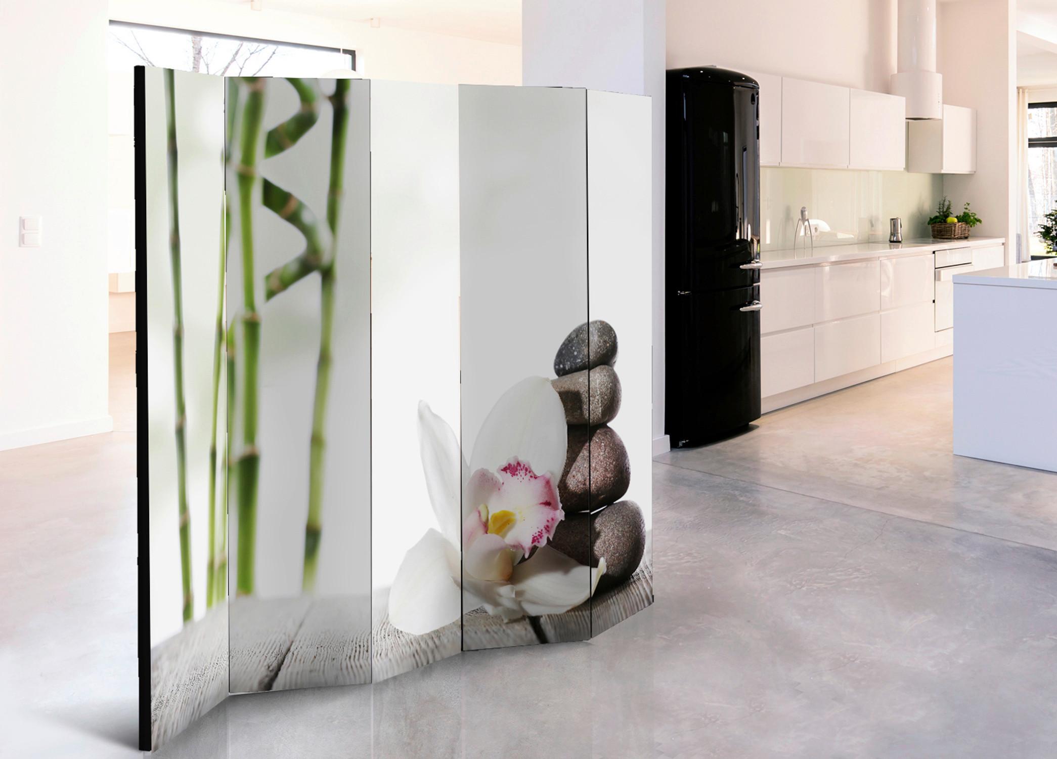 Paravent Harmony II Grün/Weiß - Weiß/Grün, Basics, Holz/Textil (225cm) - artgeist