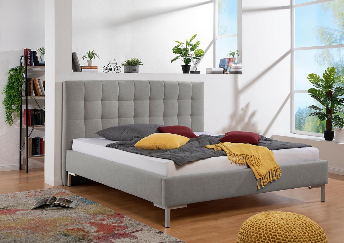 Polsterbett Maurizio Grau ca. 180x200 cm - Silberfarben/Grau, MODERN, Textil/Metall (180/200cm) - Livetastic