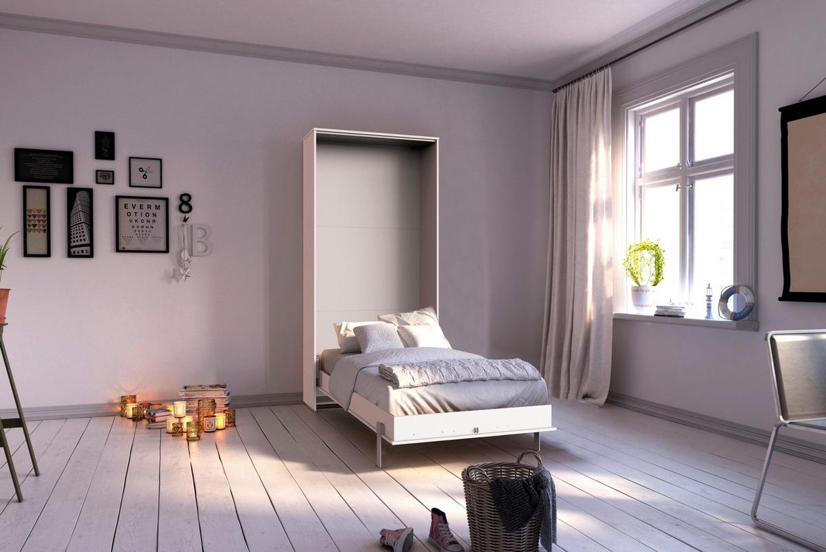 Schrankbett Juist Weiß ca. 90x200cm - Alufarben/Weiß, Holz/Holzwerkstoff (90/200cm) - Mömax