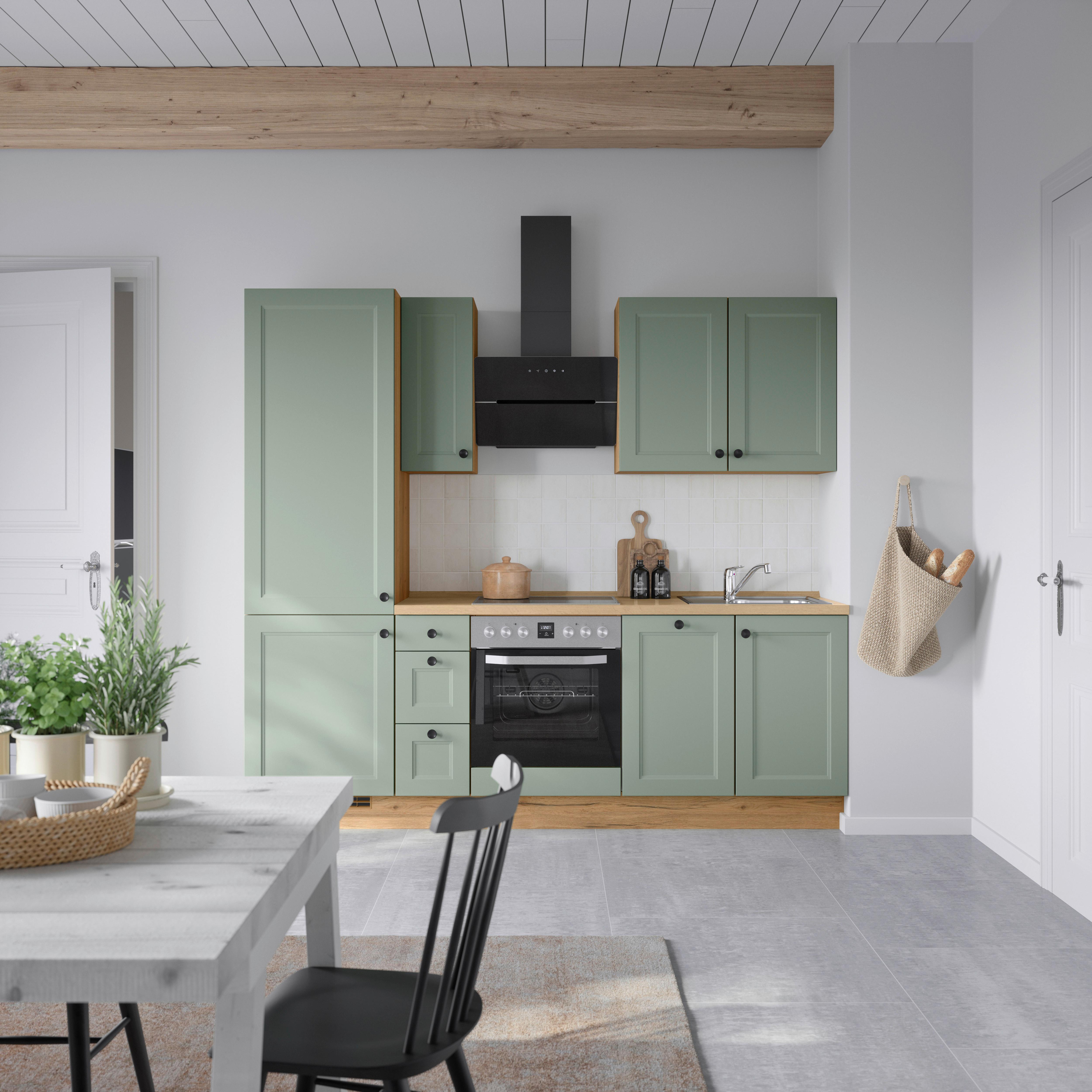 Küchenblock Cascada m. Geräten Schilfgrün - Schilfgrün/Eichefarben, MODERN, Holzwerkstoff/Metall (240cm) - Nobilia