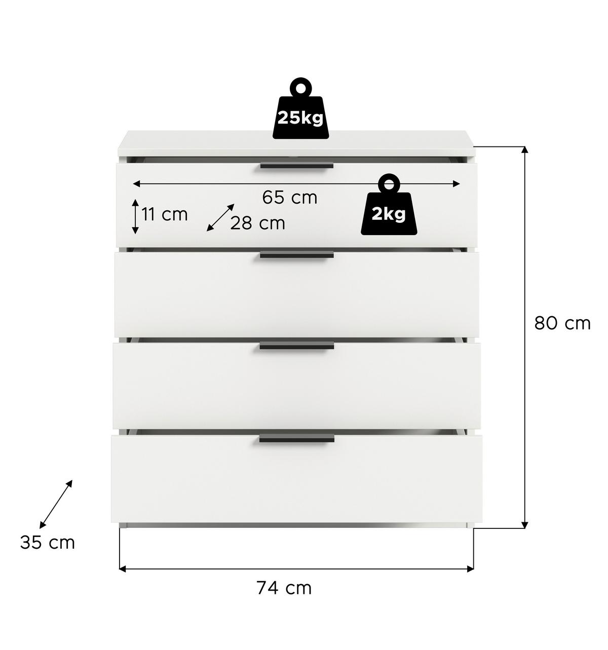 Kommode Kopenhagen Weiß - Schwarz/Weiß, Design, Holzwerkstoff/Kunststoff (74/80/35cm) - Livetastic