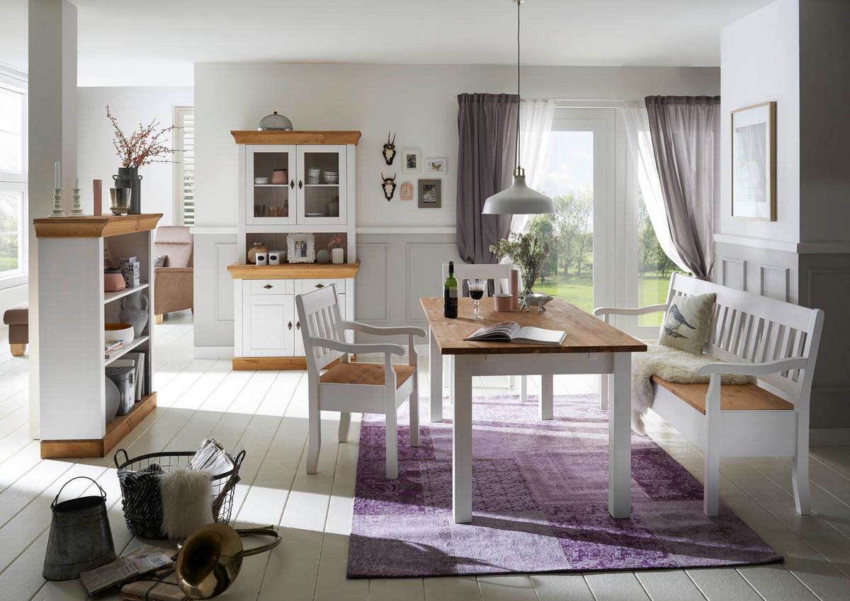 ŁAWKA BOSTON - biały/kolor ługowy, Romantik / Landhaus, drewno (169/93/58cm) - Boxxx