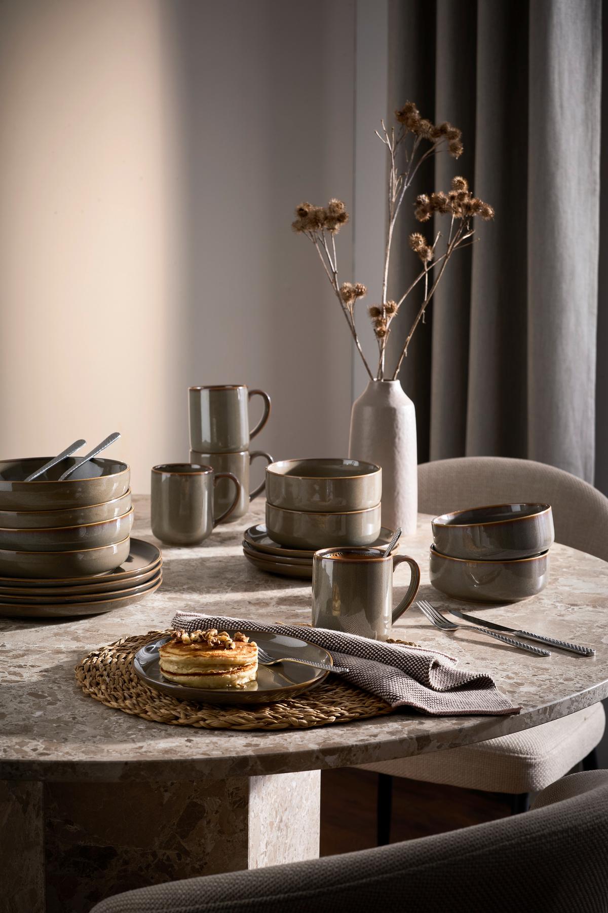 SERWIS OBIADOWO-ŚNIADANIOWY MARBELLA - brązowy, Trend, ceramika - Novel