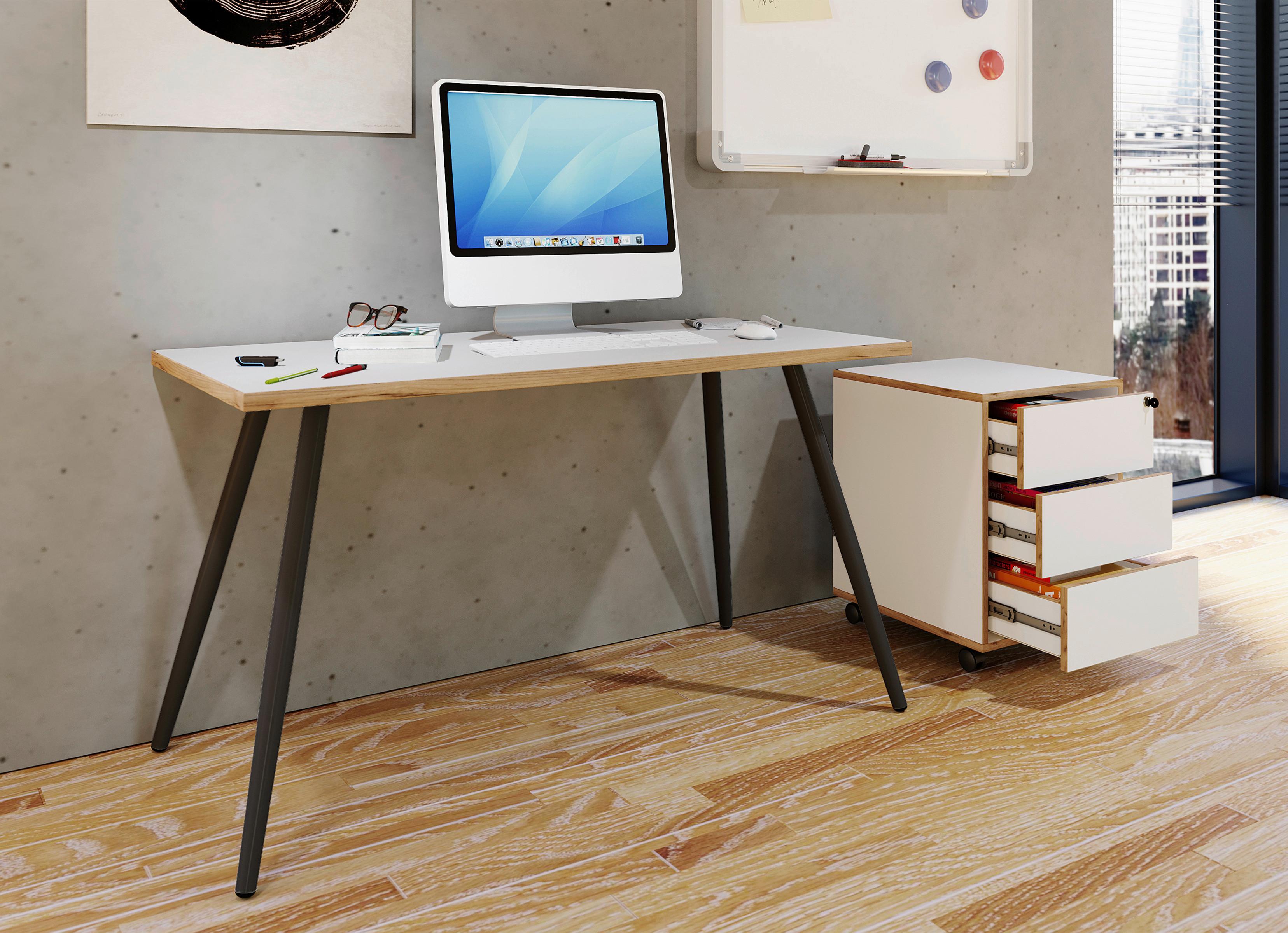 SCHREIBTISCH SALIA T80 - Honigeiche/Weiss, Design, Holzwerkstoff/Metall (110/80/70cm) - MID.YOU