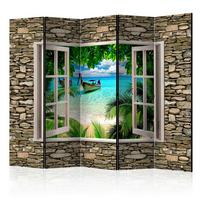 Paravan Tropical Beach I, 5-Delni, Dvostranski - svetlo modra/rjava, Basics, tekstil/les (225/172/3cm) - artgeist