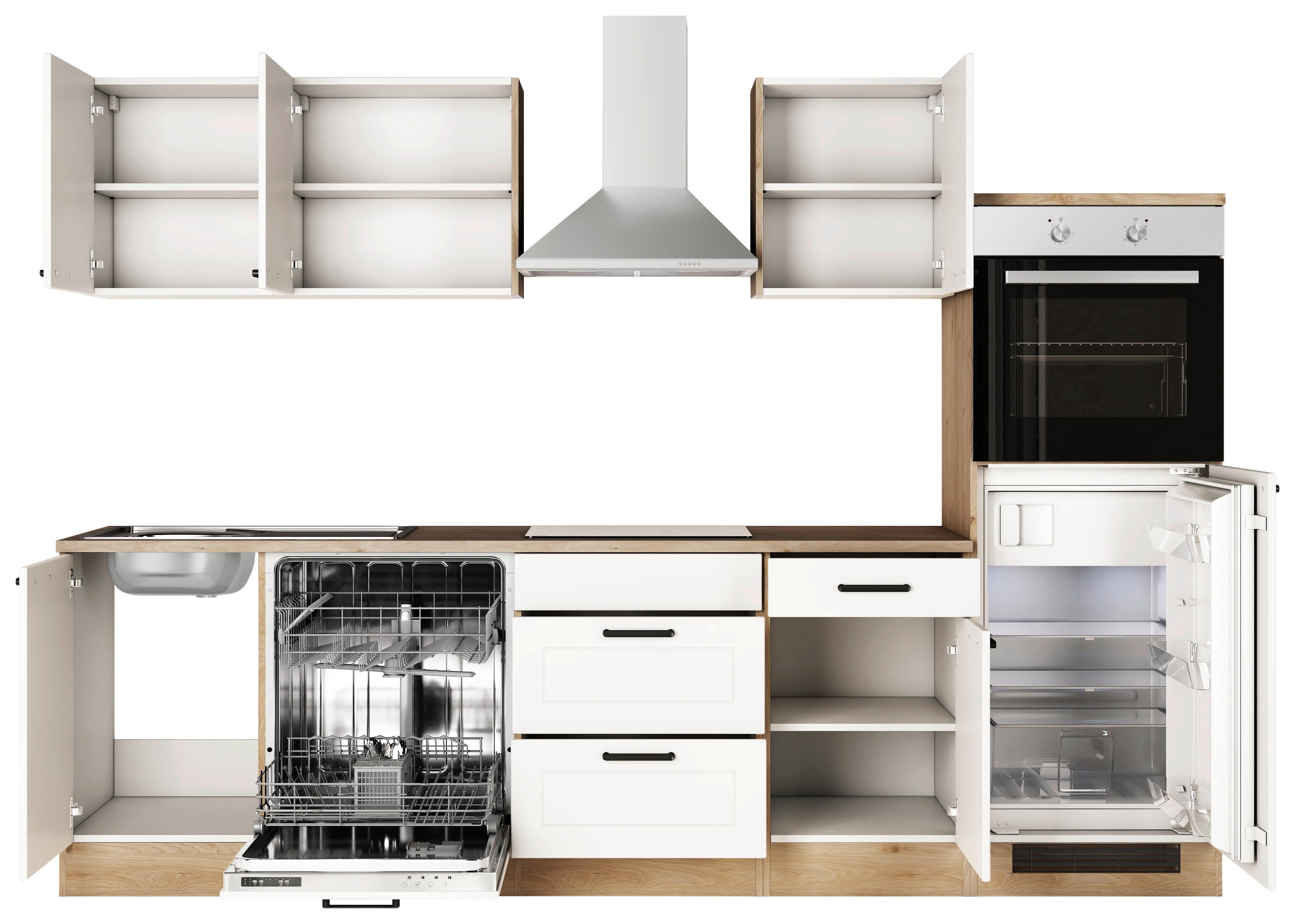 Kuhinjski Blok Z Aparati Julia, Bela, Barva Hrasta - črna/barve hrasta, Basics, kovina/leseni material (280cm) - FlexWell