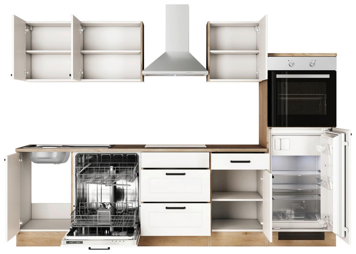 Kuhinjski Blok Z Aparati Julia, Bela, Barva Hrasta - črna/barve hrasta, Basics, kovina/leseni material (280cm) - FlexWell