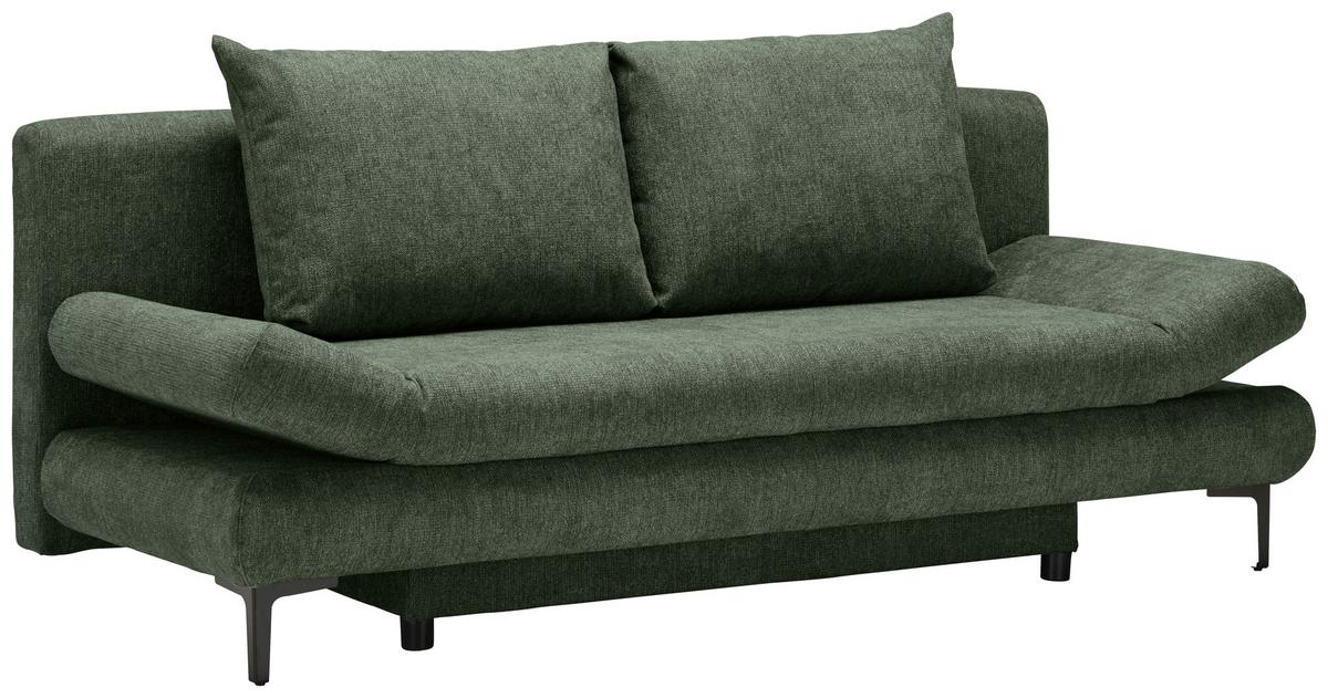 Schlafsofa in Dunkelgrün mit Bettfunktion - Dunkelgrün/Schwarz, MODERN, Textil (191/42-76/86cm) - Based
