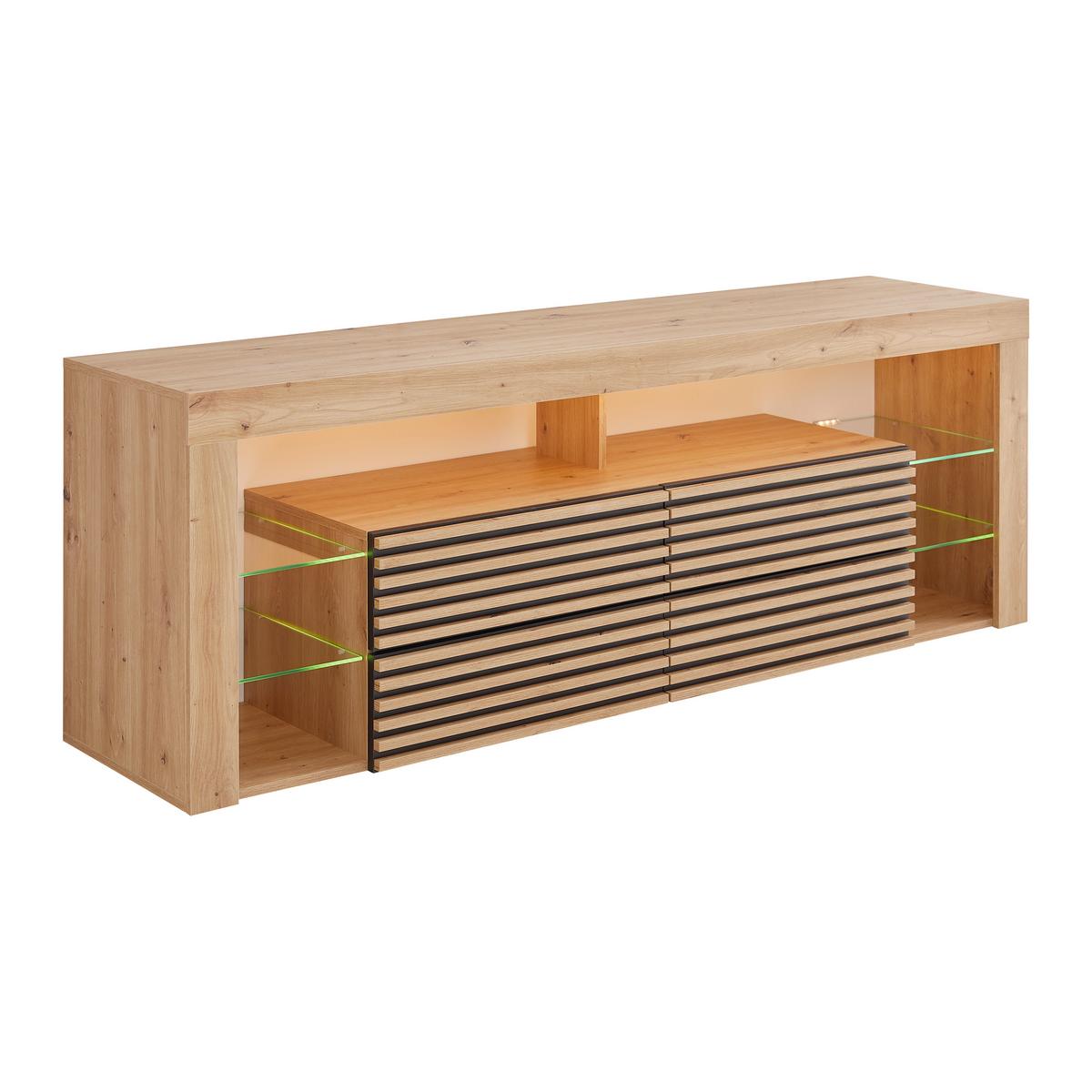 Lowboard Goal 2.0 Eiche Artisan - Schwarz/Eiche Artisan, Modern, Glas/Holzwerkstoff (180/67/44cm) - Mömax