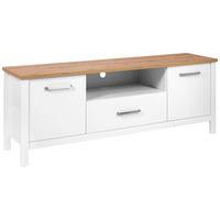 Lowboard Sicilia Weiß/Eiche - Silberfarben/Weiß, ROMANTIK / LANDHAUS, Holzwerkstoff/Metall (173/64/45cm) - Mömax