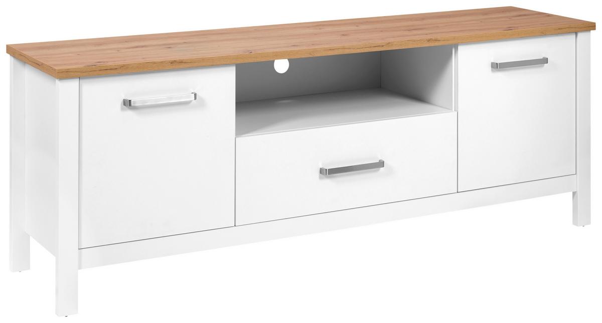 Lowboard Sicilia Weiß/Eiche - Silberfarben/Weiß, ROMANTIK / LANDHAUS, Holzwerkstoff/Metall (173/64/45cm) - Mömax