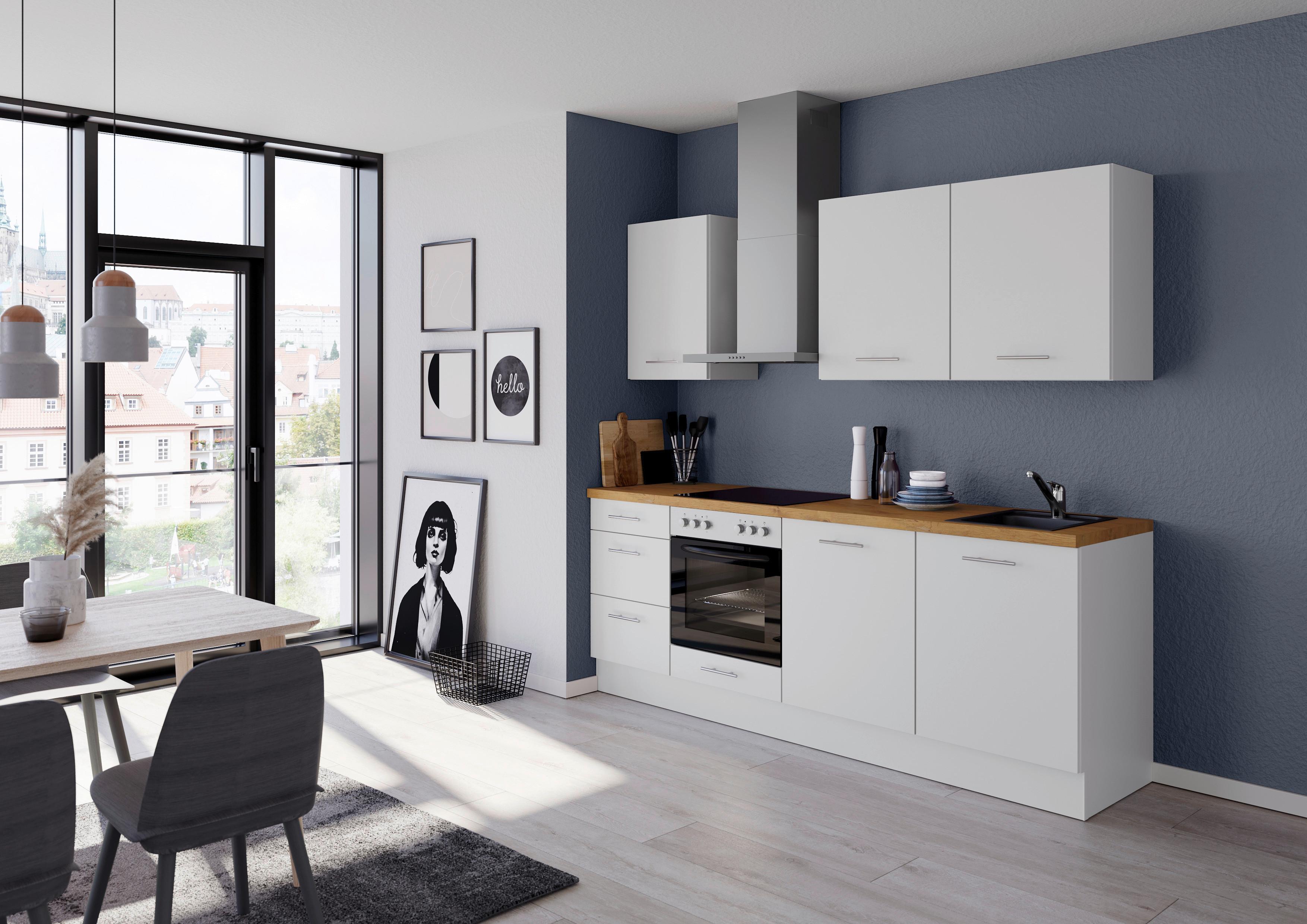 Küchenblock IKZ mit Geräten ca. 230 cm Weiß - Edelstahlfarben/Eichefarben, Design, Holzwerkstoff/Metall (230cm) - Impuls