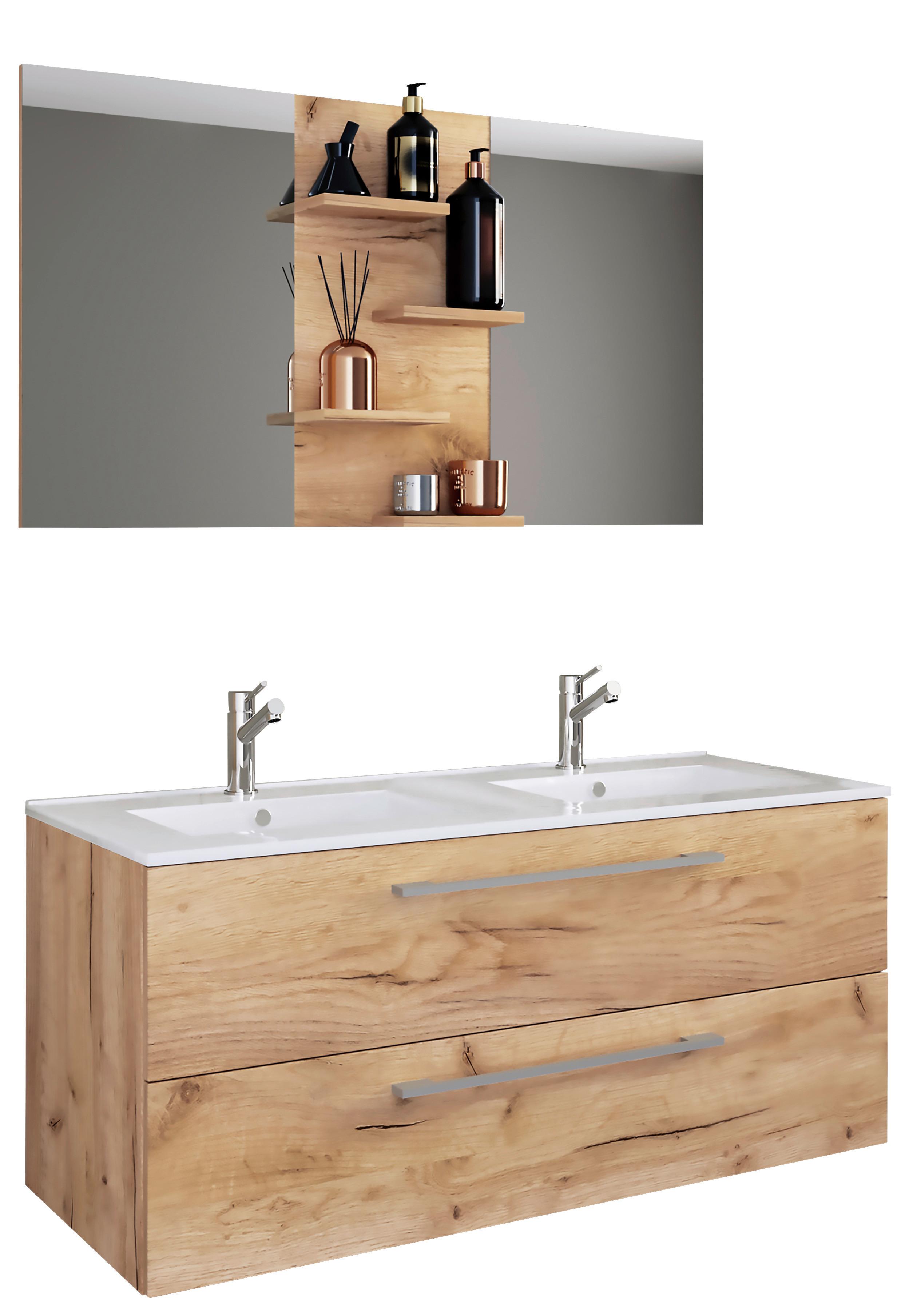 Kopalnica Budasi, Hrast - bela/medeni hrast, Moderno, leseni material/keramika (112cm) - MID.YOU