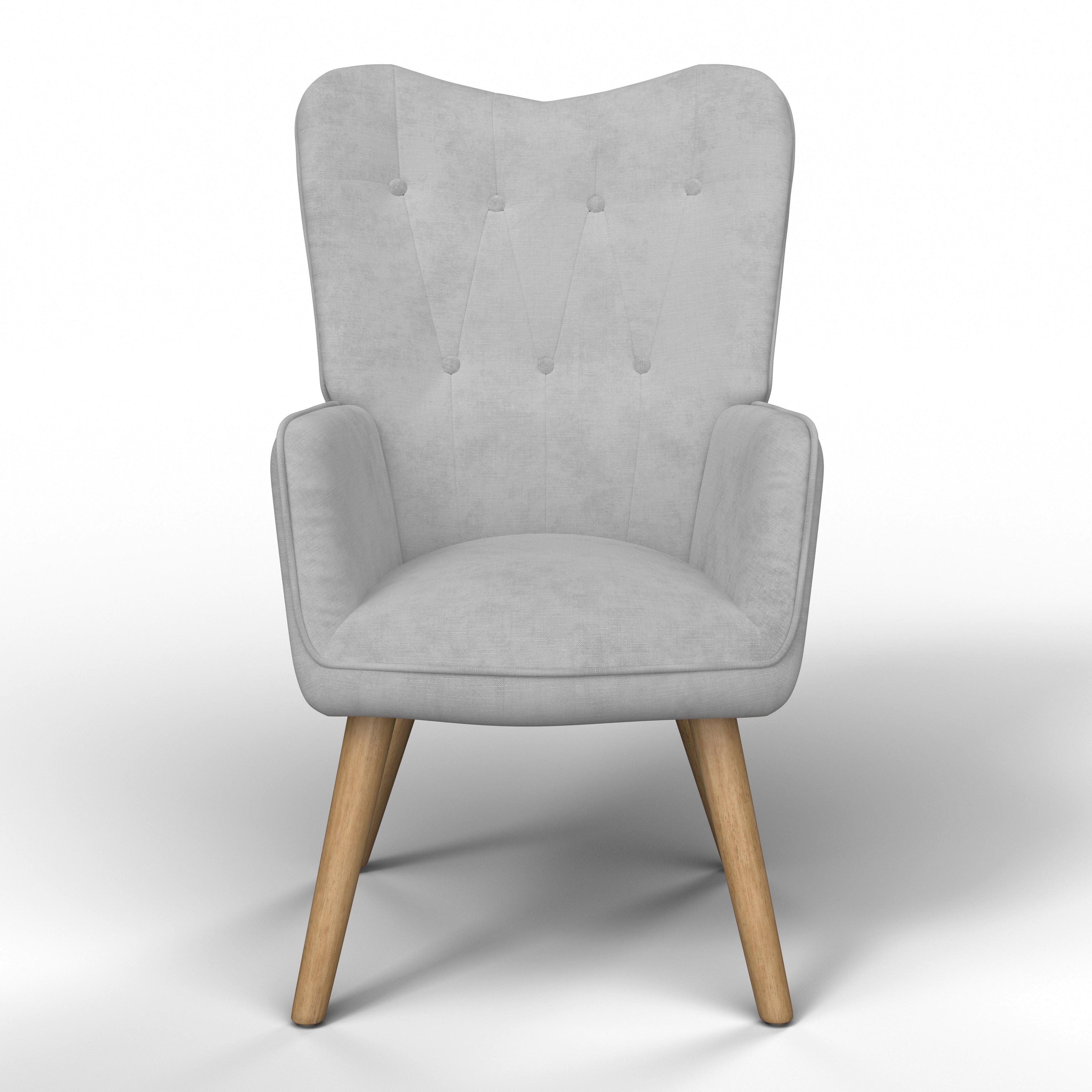 Ohrensessel Natalie Hellgrau Webstoff - Hellgrau/Naturfarben, MODERN, Holz/Textil (64/99/69cm) - Bessagi Home