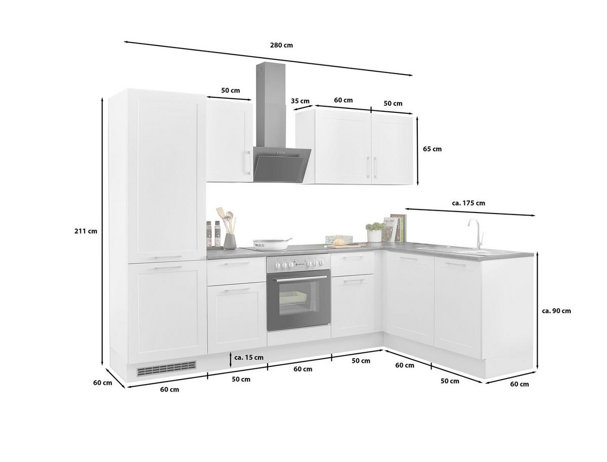 Eckküche Marseille mit Geräten ca. 280x175 cm Weiß - Chromfarben/Anthrazit, Design, Holzwerkstoff/Metall (280/175cm) - P & B