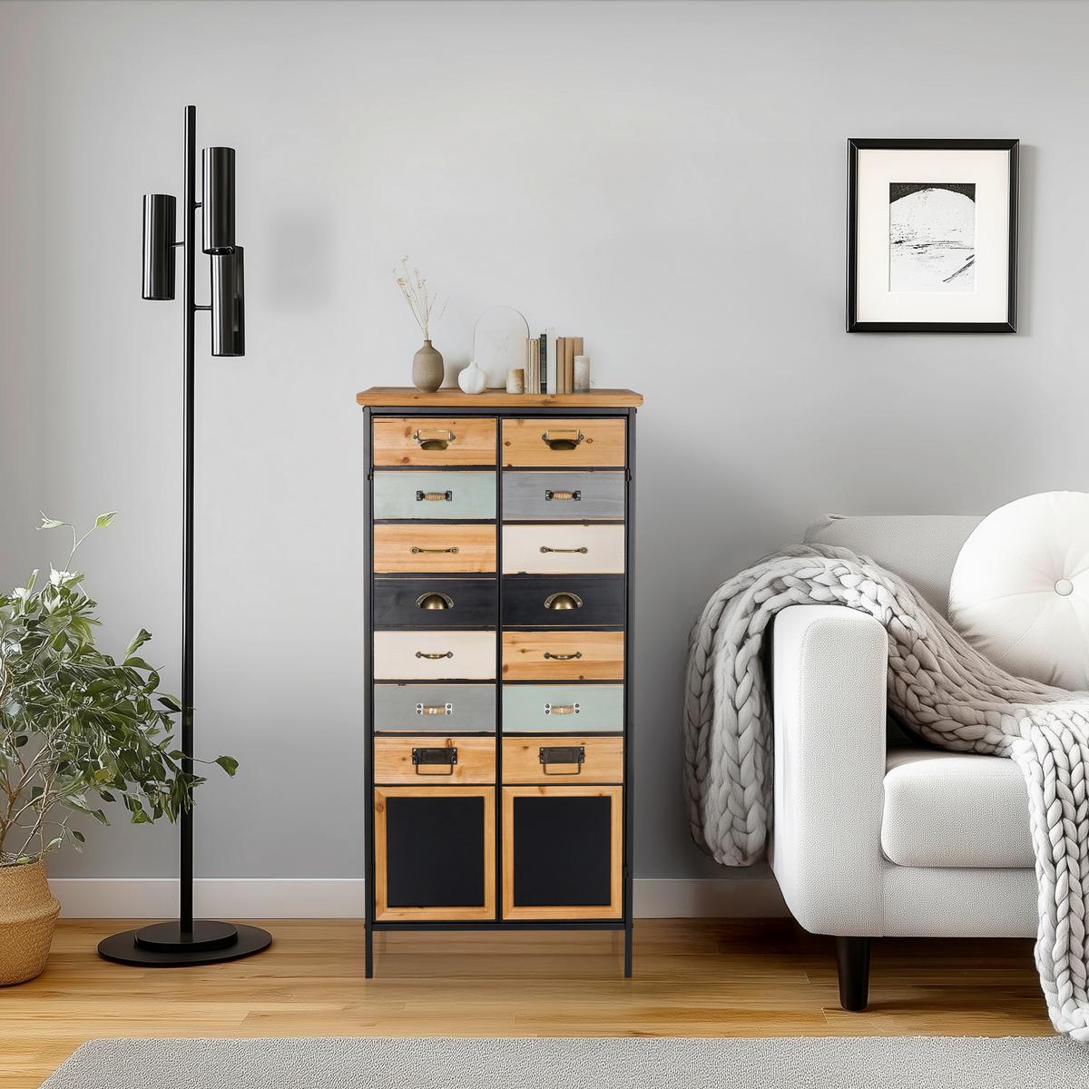 Komoda Continento High, Večbarvno - črna, Moderno, kovina/les (60/34/123cm) - MID.YOU