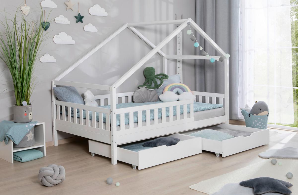 Hausbett Lou ca. 140x200 cm Holz Weiß - Naturfarben/Weiß, MODERN, Holz/Textil (140/200cm) - MID.YOU