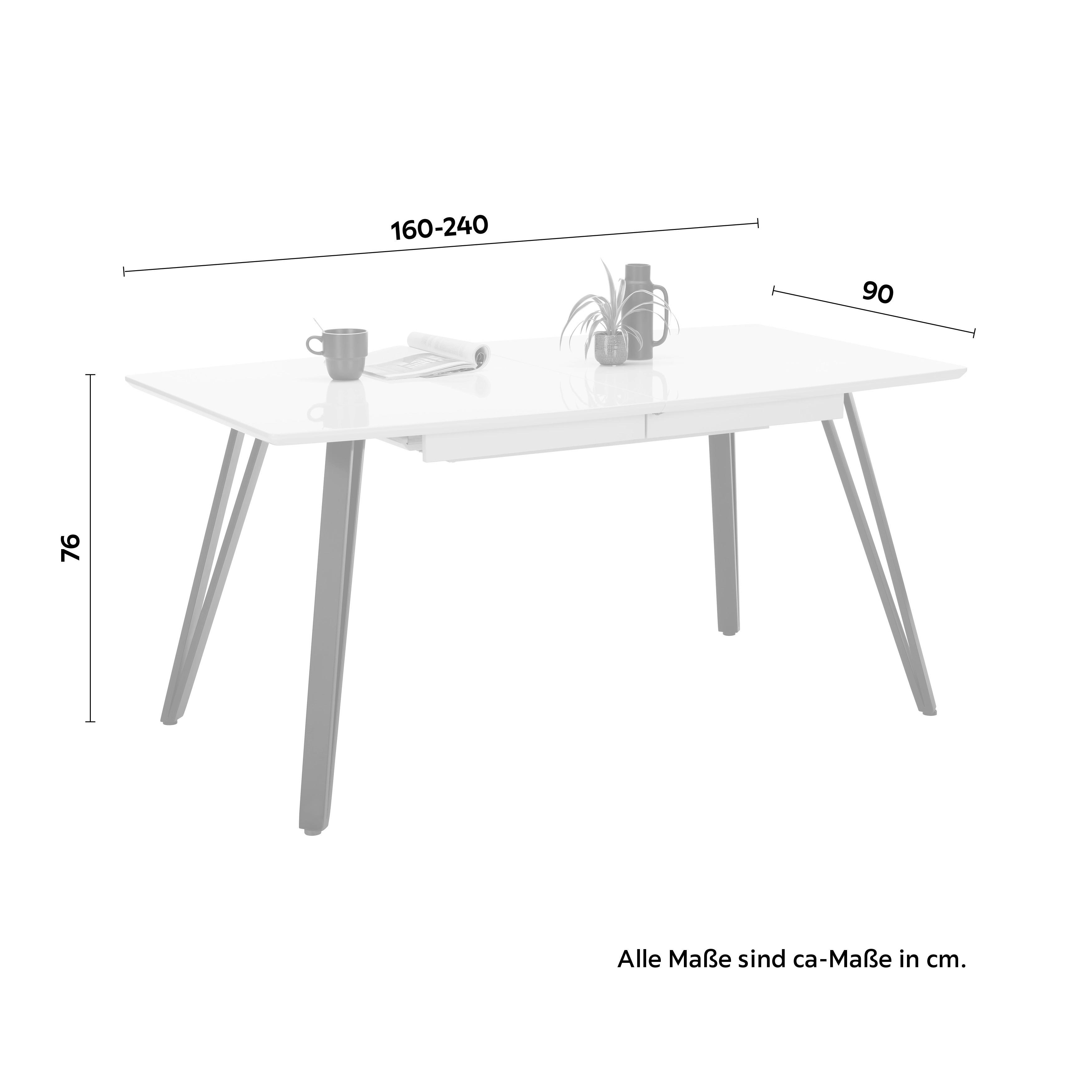 UTDRAGBART BORD ISABELLE - vit/svart, Modern, metall/trämaterial (160-240/76/90cm) - Mömax