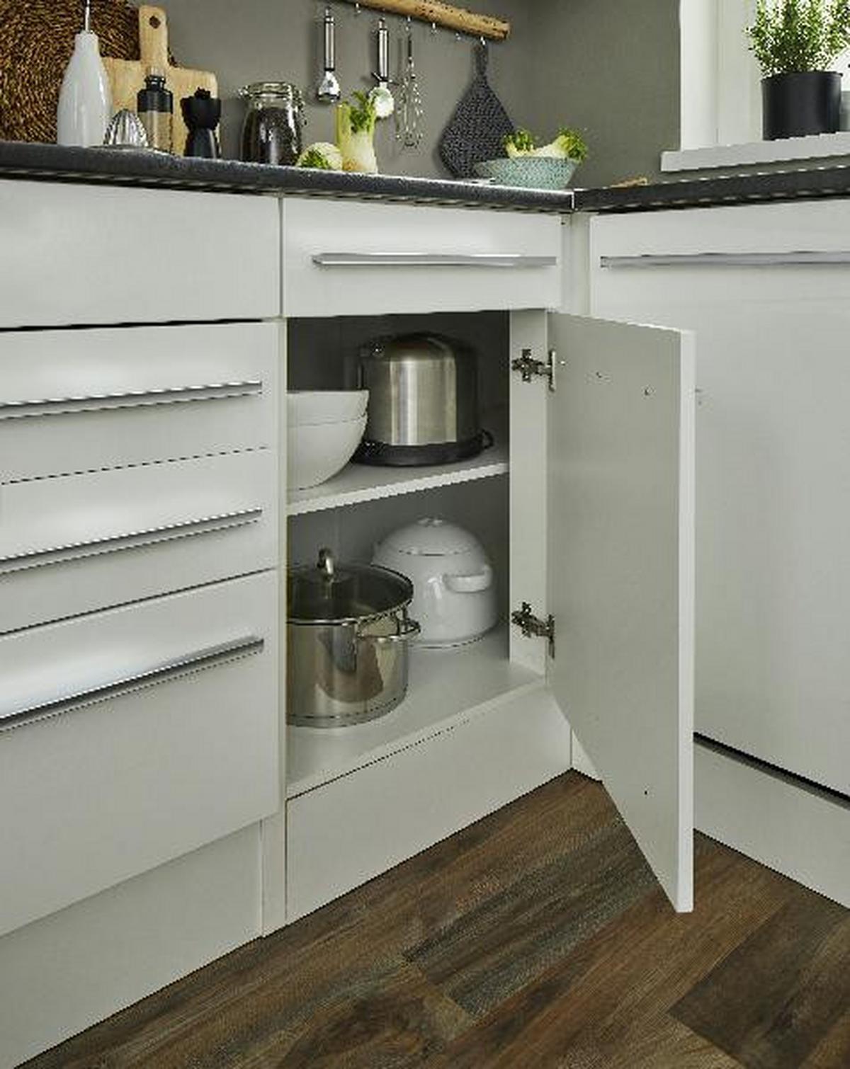 Eckküche Jazz mit Geräten ca.260x175cm Weiß Hochglanz - Weiß Hochglanz/Anthrazit, Basics, Holzwerkstoff/Kunststoff (260/175cm) - P & B