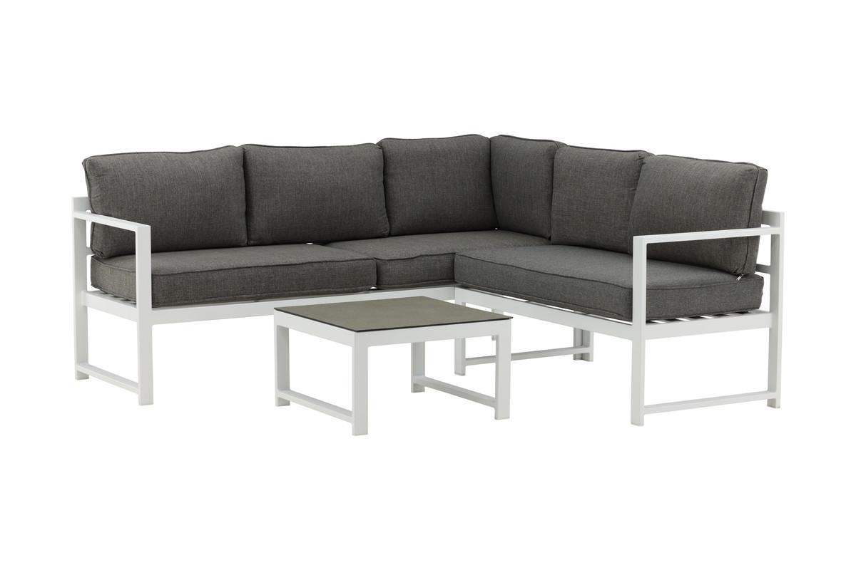 LOUNGEGARNITUR SALVADOR - Weiß/Grau, Basics, Textil/Metall (190/118cm) - Gardenson
