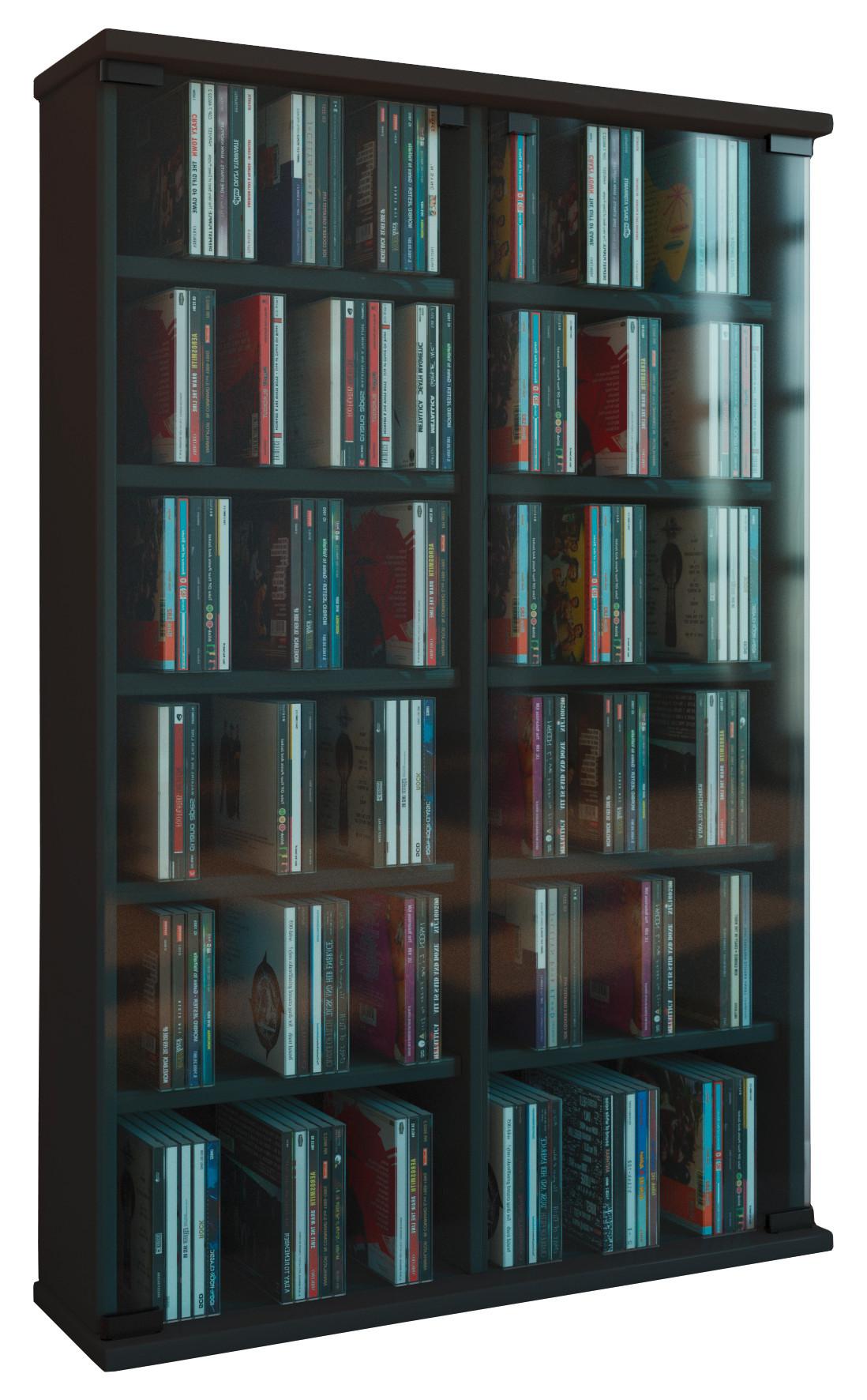 CD-Regal Roma in Schwarz, B: 60 cm - Schwarz, KONVENTIONELL, Glas/Holzwerkstoff (60/92/18cm) - MID.YOU