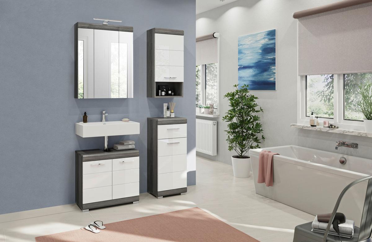 Badezimmer Scout 4-tlg. ca. 97 cm Anthrazit/Weiß - Weiß Hochglanz, MODERN, Holzwerkstoff/Kunststoff (97cm) - MID.YOU