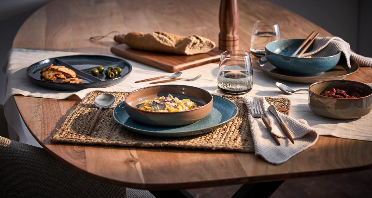 SERWIS OBIADOWO-ŚNIADANIOWY MARBELLA - niebieski, Trend, ceramika - Novel