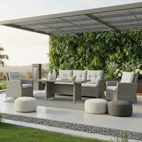 Dining-Loungeset Brentwood Grau, Kunststoffgeflecht - Grau, KONVENTIONELL, Glas/Kunststoff - Gardenson