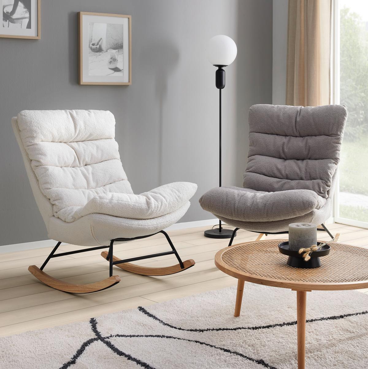 Schaukelsessel Devin Hellgrau Webstoff - Hellgrau/Naturfarben, MODERN, Holz/Textil (71/100/103cm) - Bessagi Home