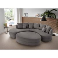 Wohnlandschaft Limoncello m. Hocker ca. 160x300cm Grau Cord - Schwarz/Grau, Design, Kunststoff/Textil (160/300cm) - Livetastic